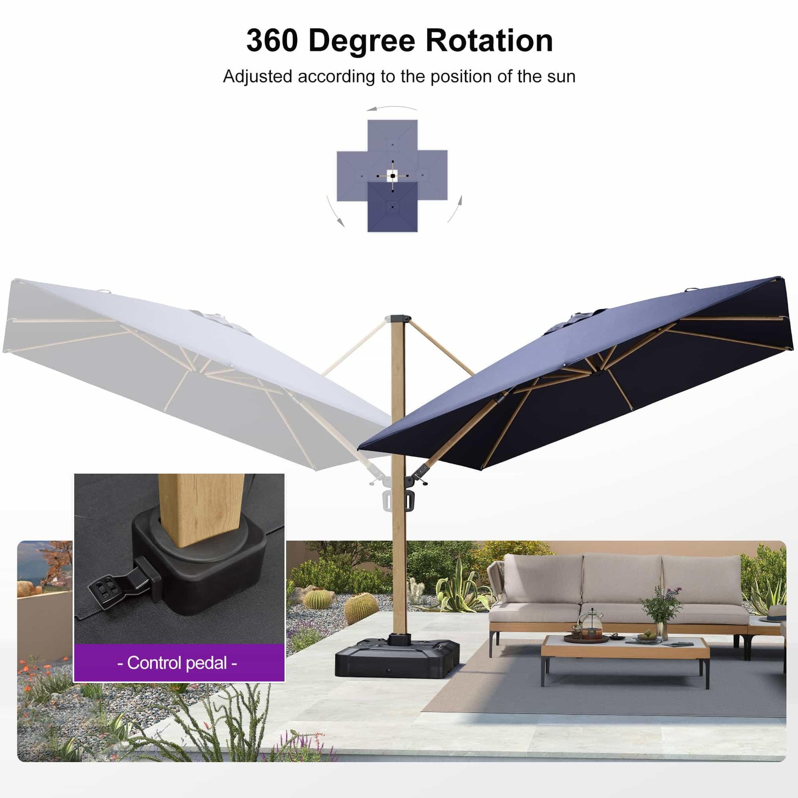 Wood Grain Cantilever Patio Umbrella Aluminum Outdoor Umbrellas - Image 45