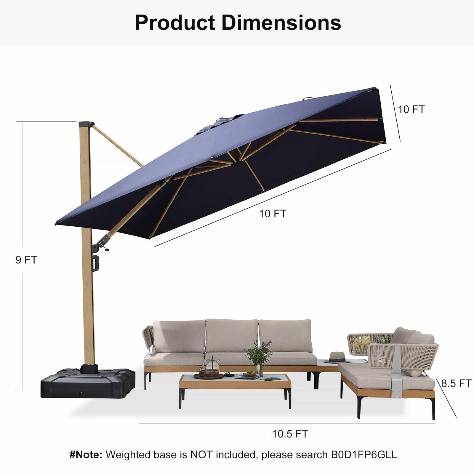 Wood Grain Cantilever Patio Umbrella Aluminum Outdoor Umbrellas - Image 49