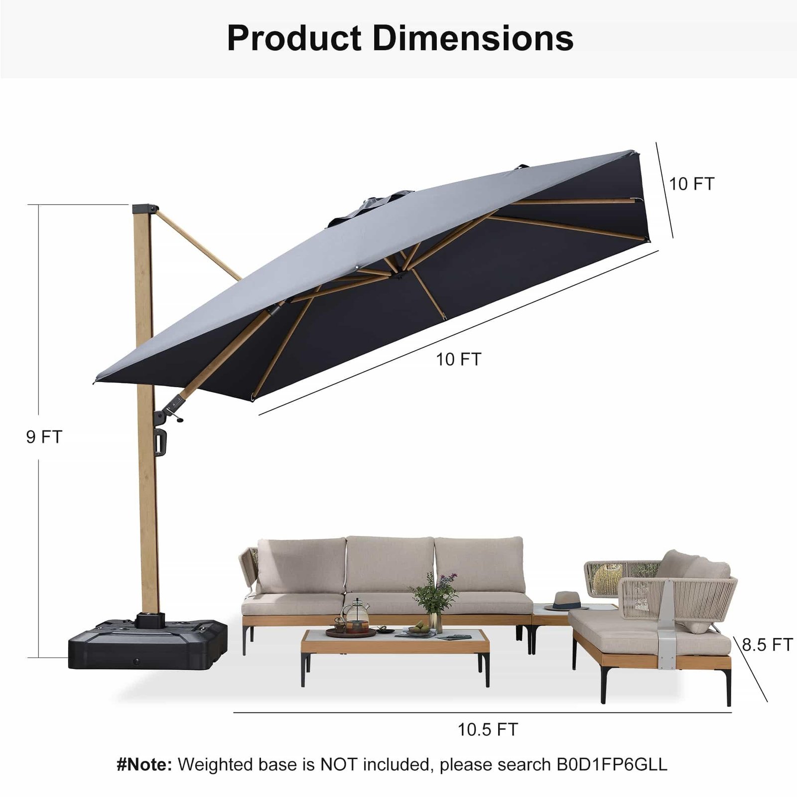 Wood Grain Cantilever Patio Umbrella Aluminum Outdoor Umbrellas - Image 56