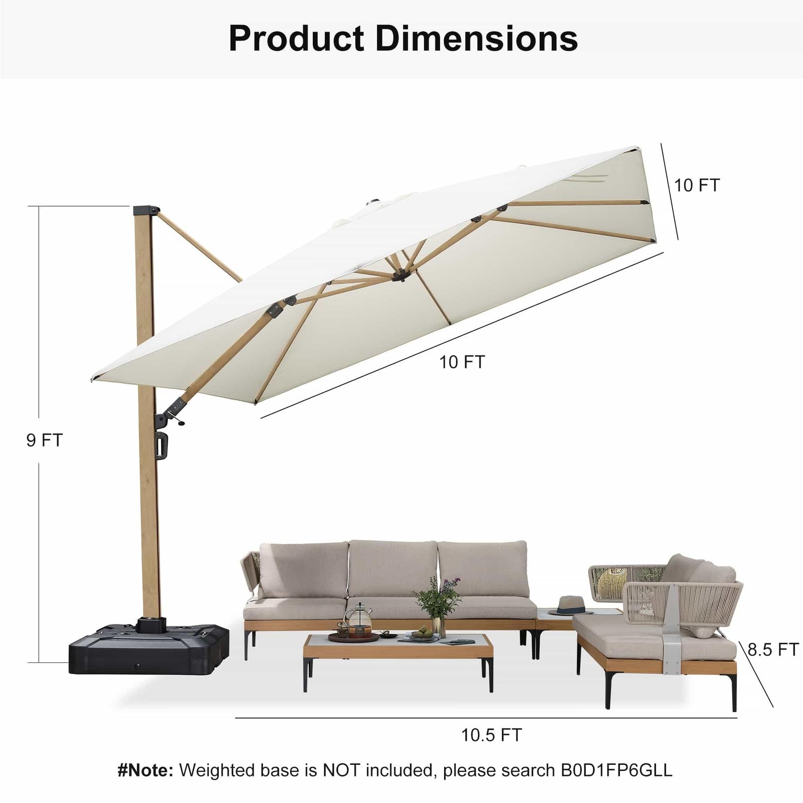 Wood Grain Cantilever Patio Umbrella Aluminum Outdoor Umbrellas - Image 63