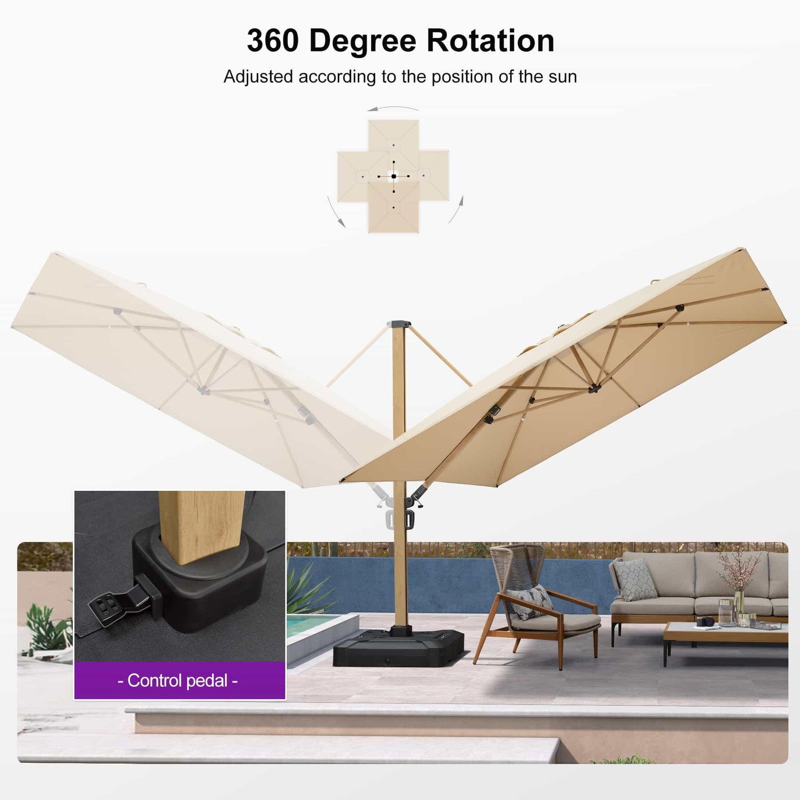 Wood Grain Cantilever Patio Umbrella Aluminum Outdoor Umbrellas - Image 65