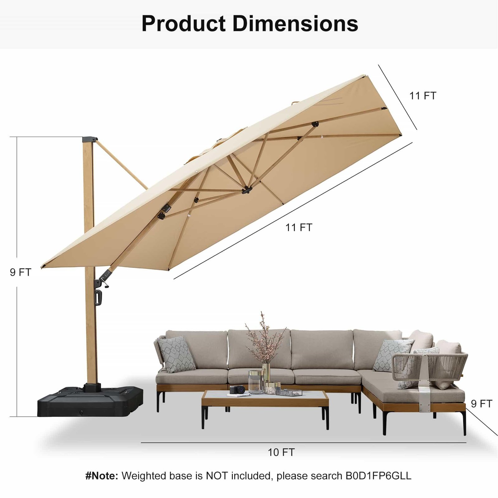 Wood Grain Cantilever Patio Umbrella Aluminum Outdoor Umbrellas - Image 70
