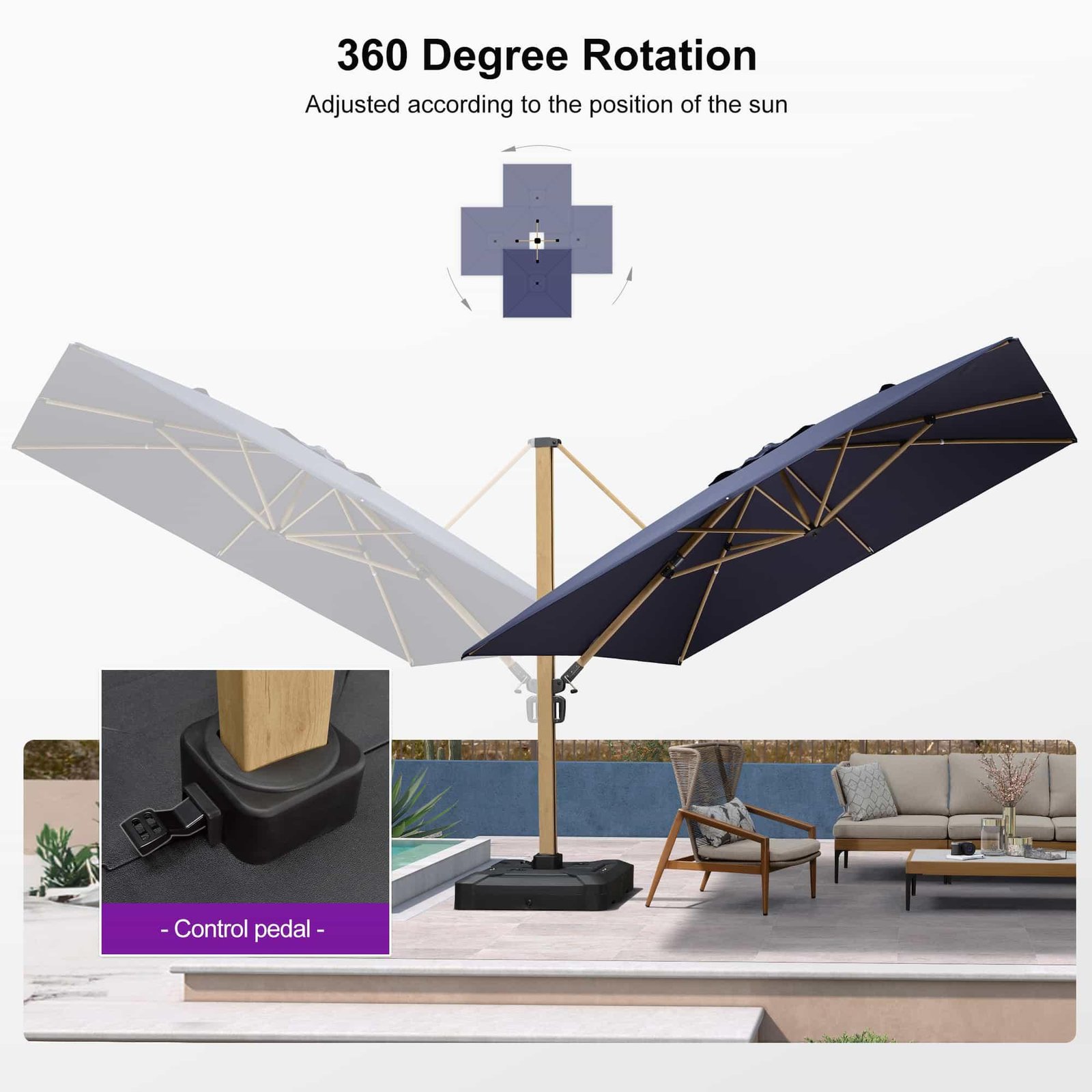 Wood Grain Cantilever Patio Umbrella Aluminum Outdoor Umbrellas - Image 75