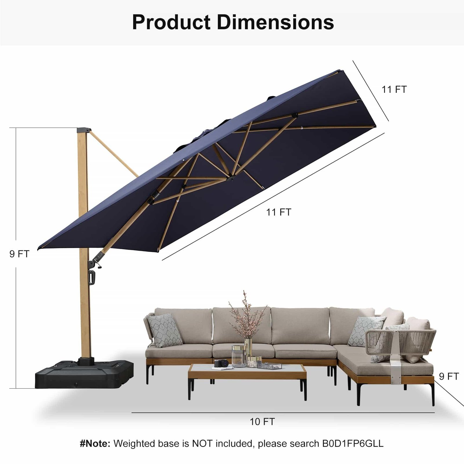 Wood Grain Cantilever Patio Umbrella Aluminum Outdoor Umbrellas - Image 76