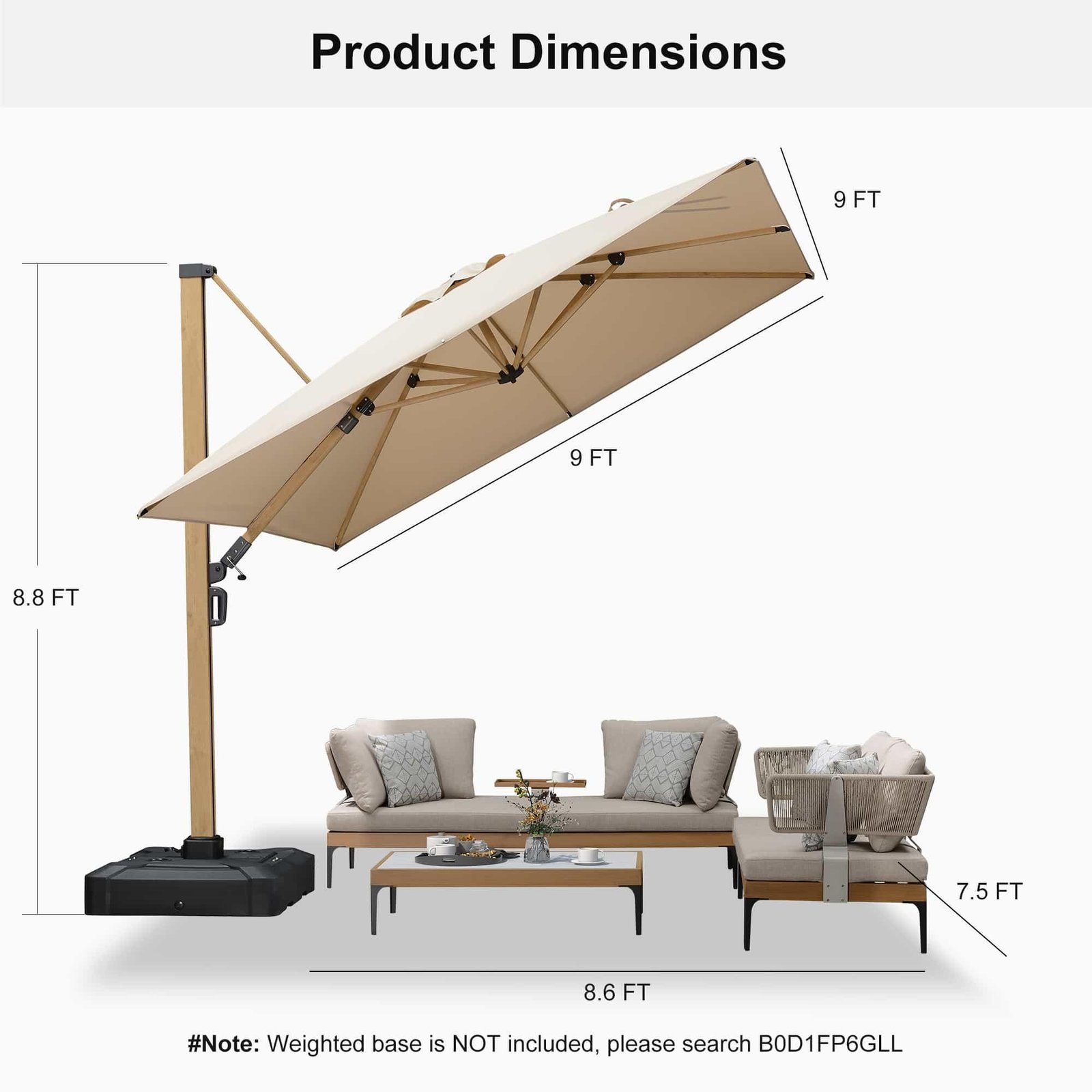 Wood Grain Cantilever Patio Umbrella Aluminum Outdoor Umbrellas - Image 14