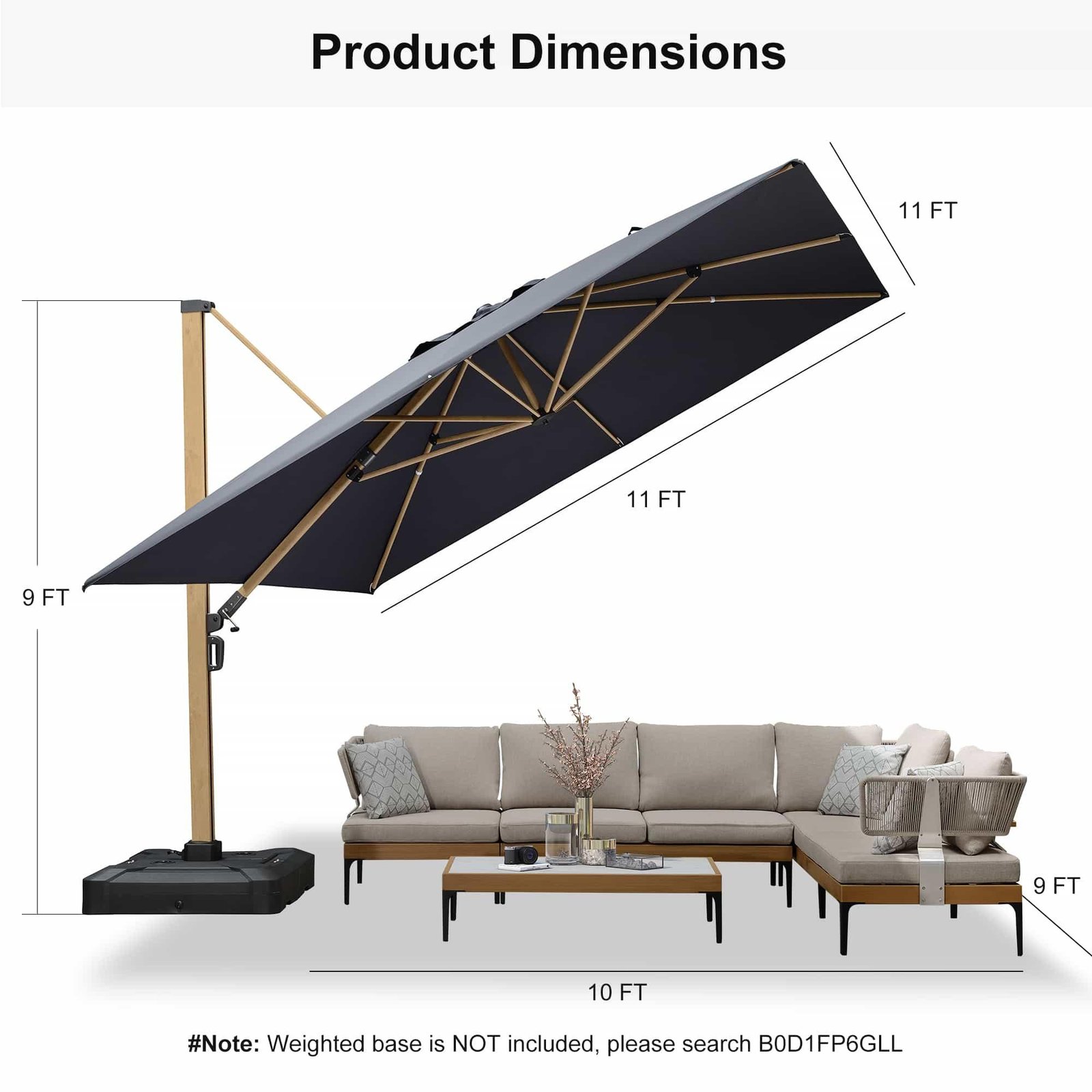 Wood Grain Cantilever Patio Umbrella Aluminum Outdoor Umbrellas - Image 85