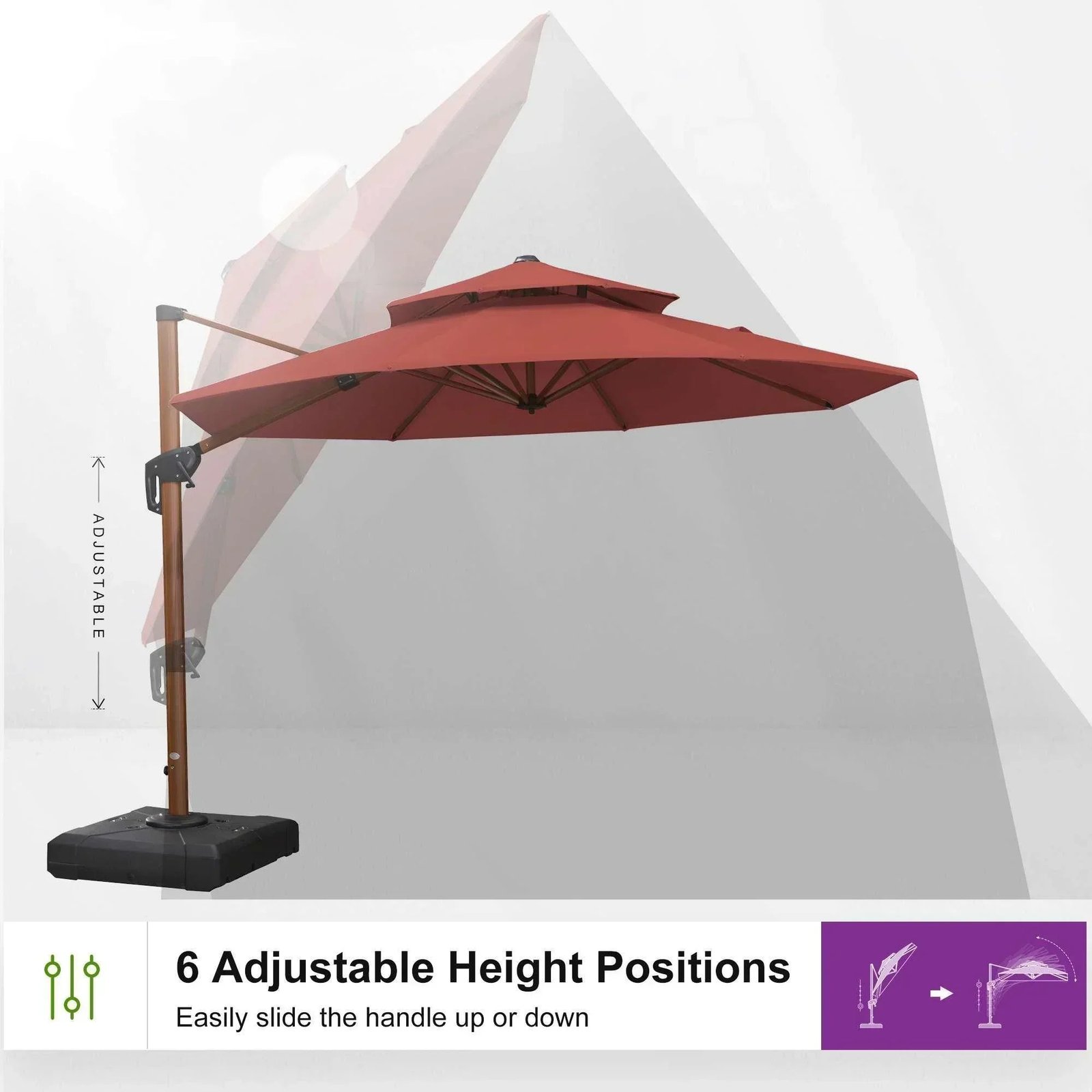 Double Top 10 / 11 / 12 / 13 ft Round Aluminum Patio Umbrella in Wood Color - Image 82