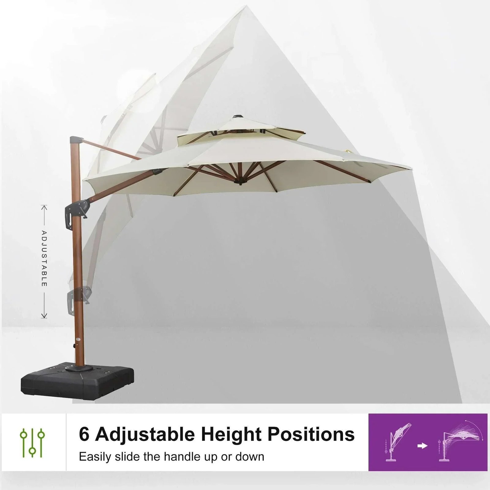 Double Top 10 / 11 / 12 / 13 ft Round Aluminum Patio Umbrella in Wood Color - Image 75