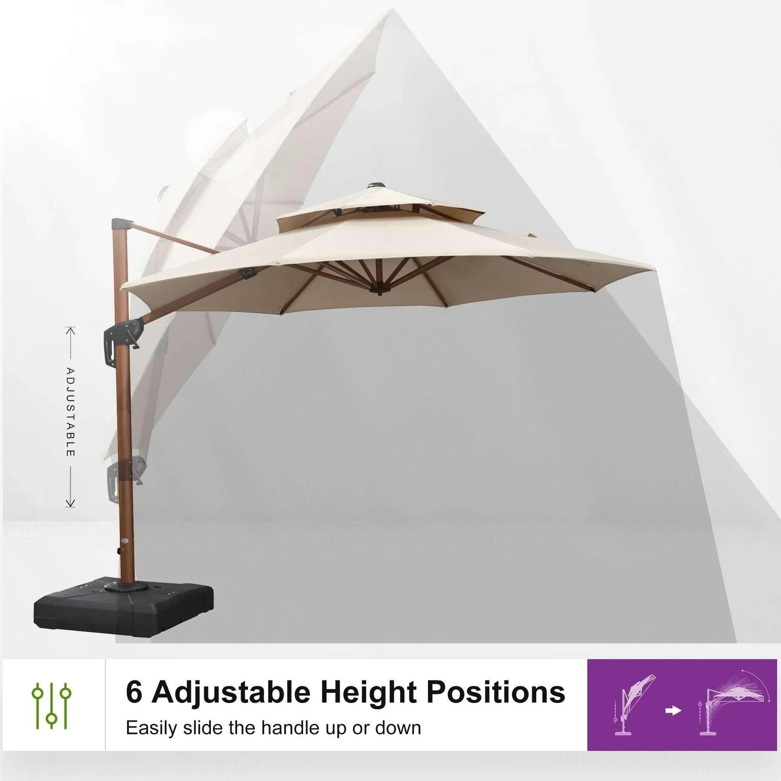 Double Top 10 / 11 / 12 / 13 ft Round Aluminum Patio Umbrella in Wood Color - Image 77