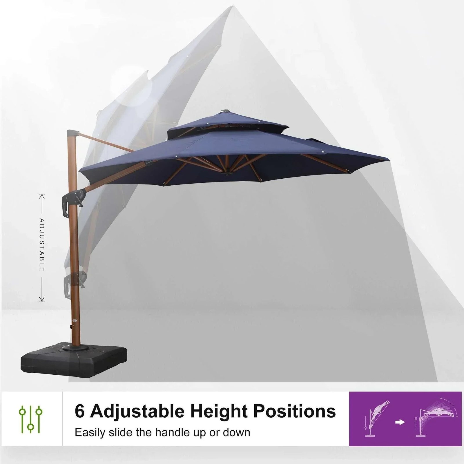 Double Top 10 / 11 / 12 / 13 ft Round Aluminum Patio Umbrella in Wood Color - Image 80
