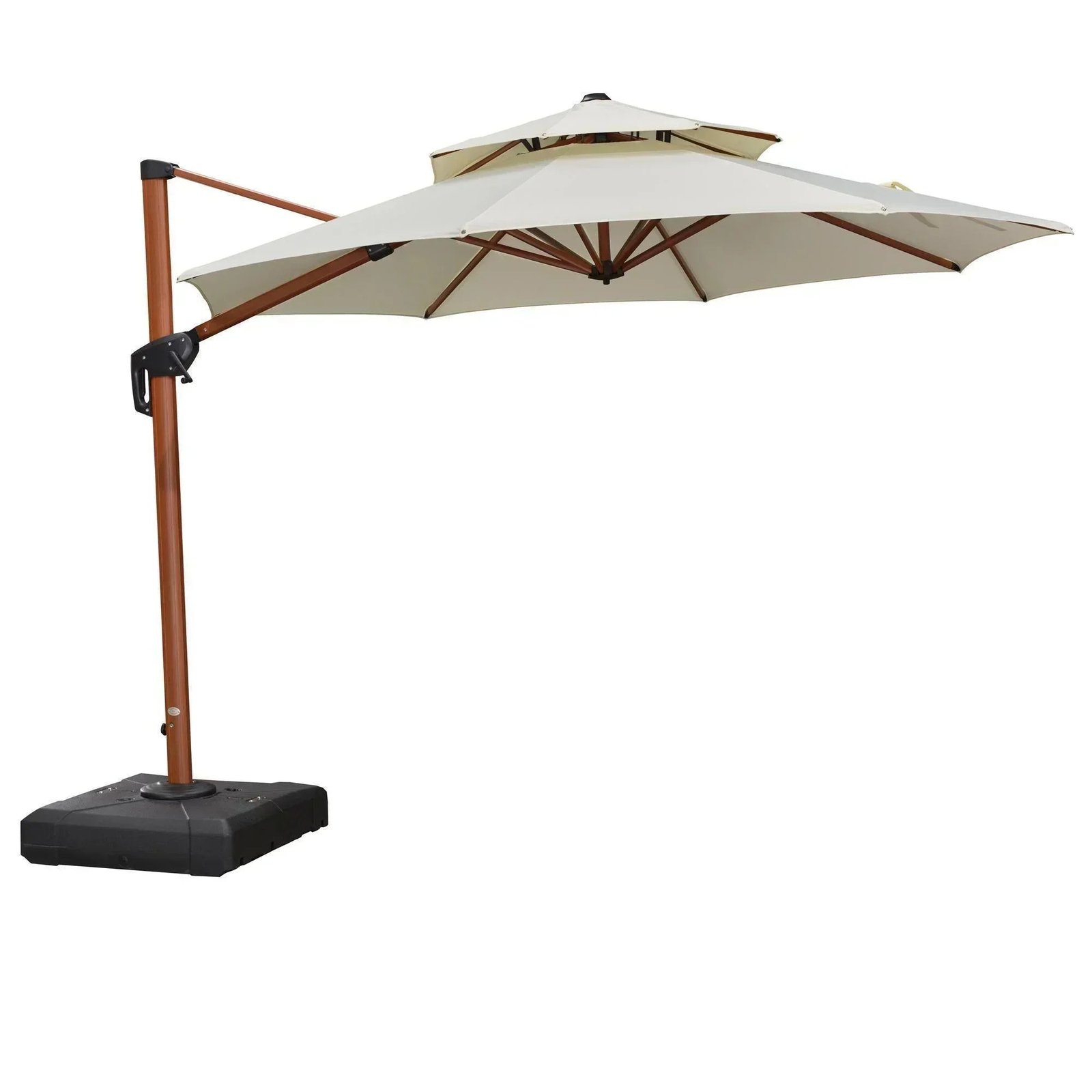Double Top 10 / 11 / 12 / 13 ft Round Aluminum Patio Umbrella in Wood Color - Image 28