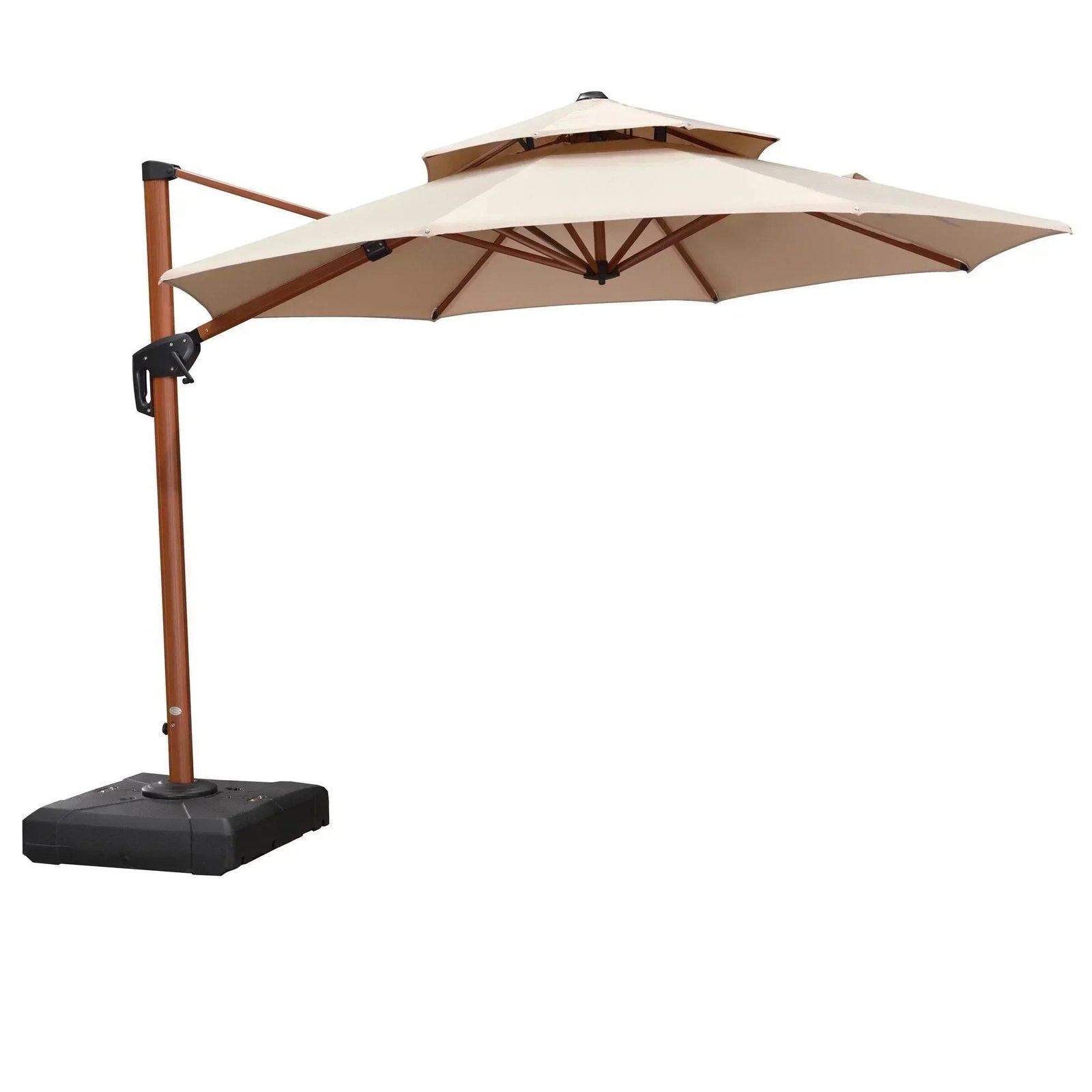 Double Top 10 / 11 / 12 / 13 ft Round Aluminum Patio Umbrella in Wood Color - Image 29