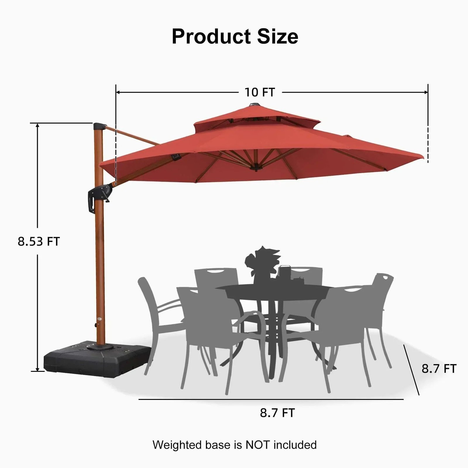 Double Top 10 / 11 / 12 / 13 ft Round Aluminum Patio Umbrella in Wood Color - Image 81