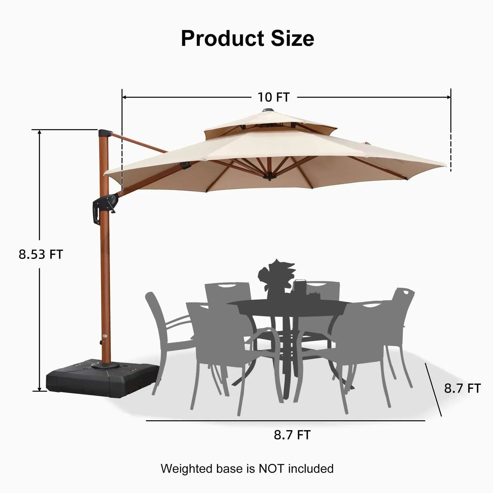 Double Top 10 / 11 / 12 / 13 ft Round Aluminum Patio Umbrella in Wood Color - Image 78