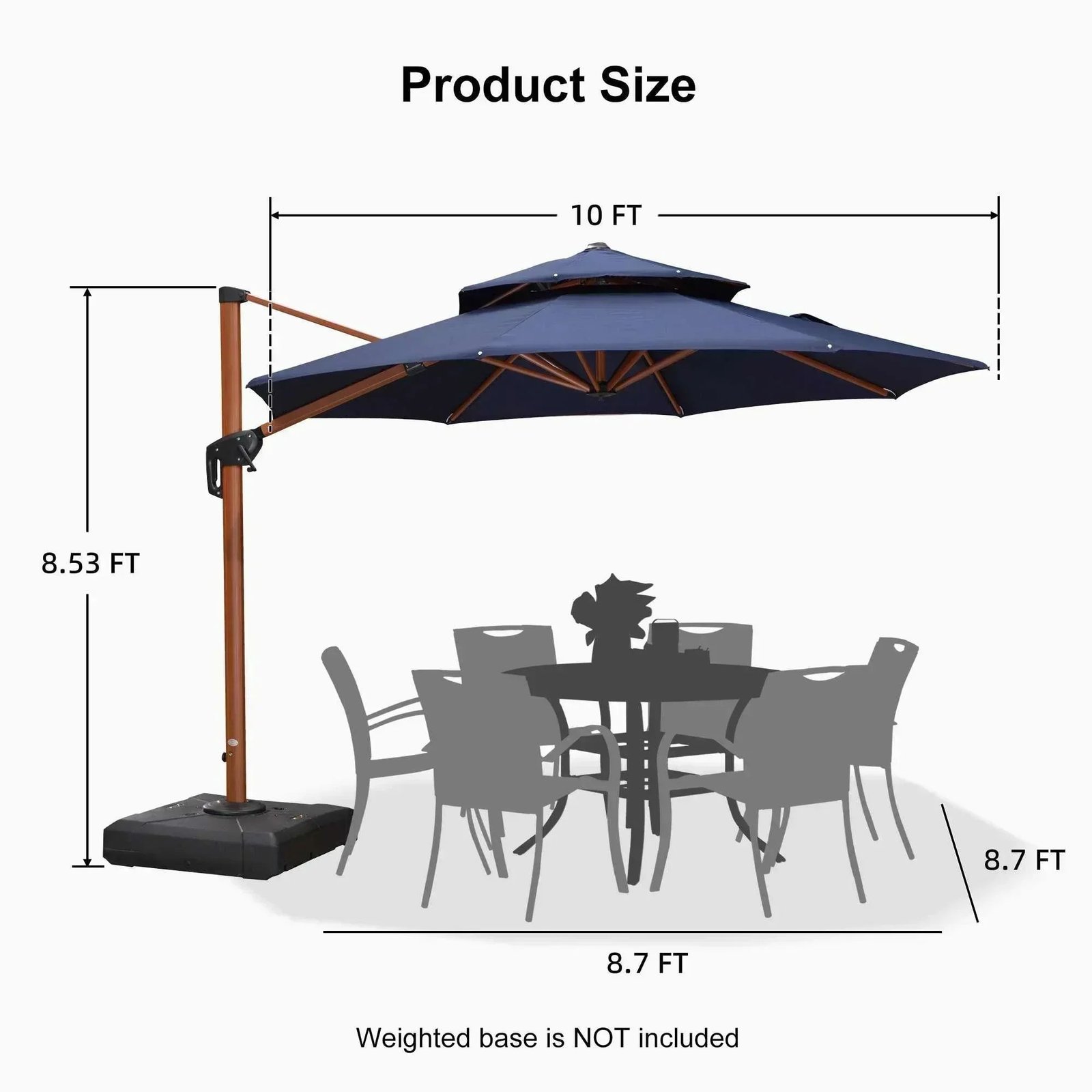 Double Top 10 / 11 / 12 / 13 ft Round Aluminum Patio Umbrella in Wood Color - Image 79