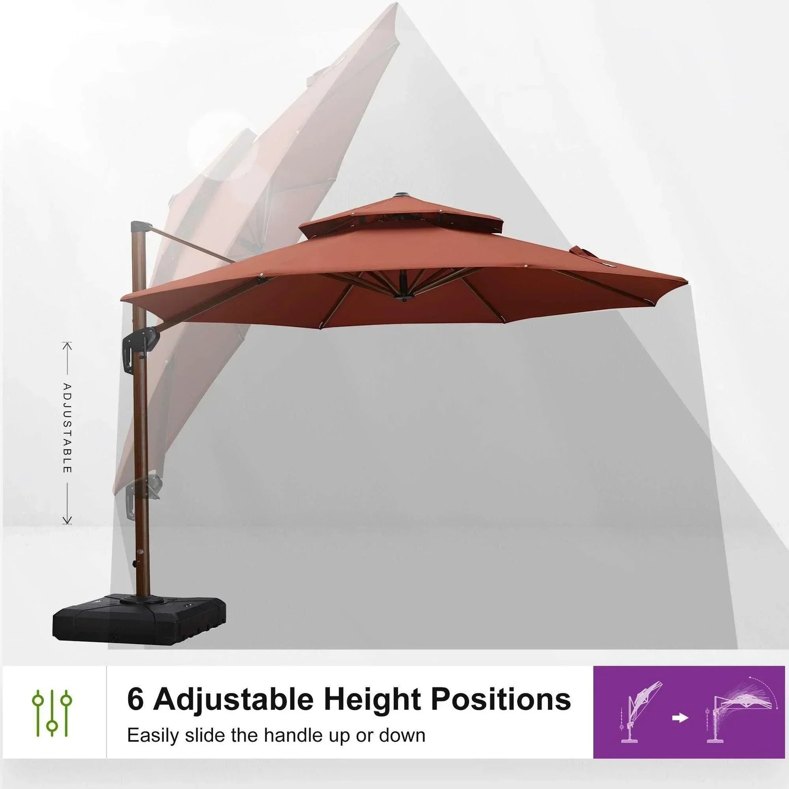 Double Top 10 / 11 / 12 / 13 ft Round Aluminum Patio Umbrella in Wood Color - Image 90