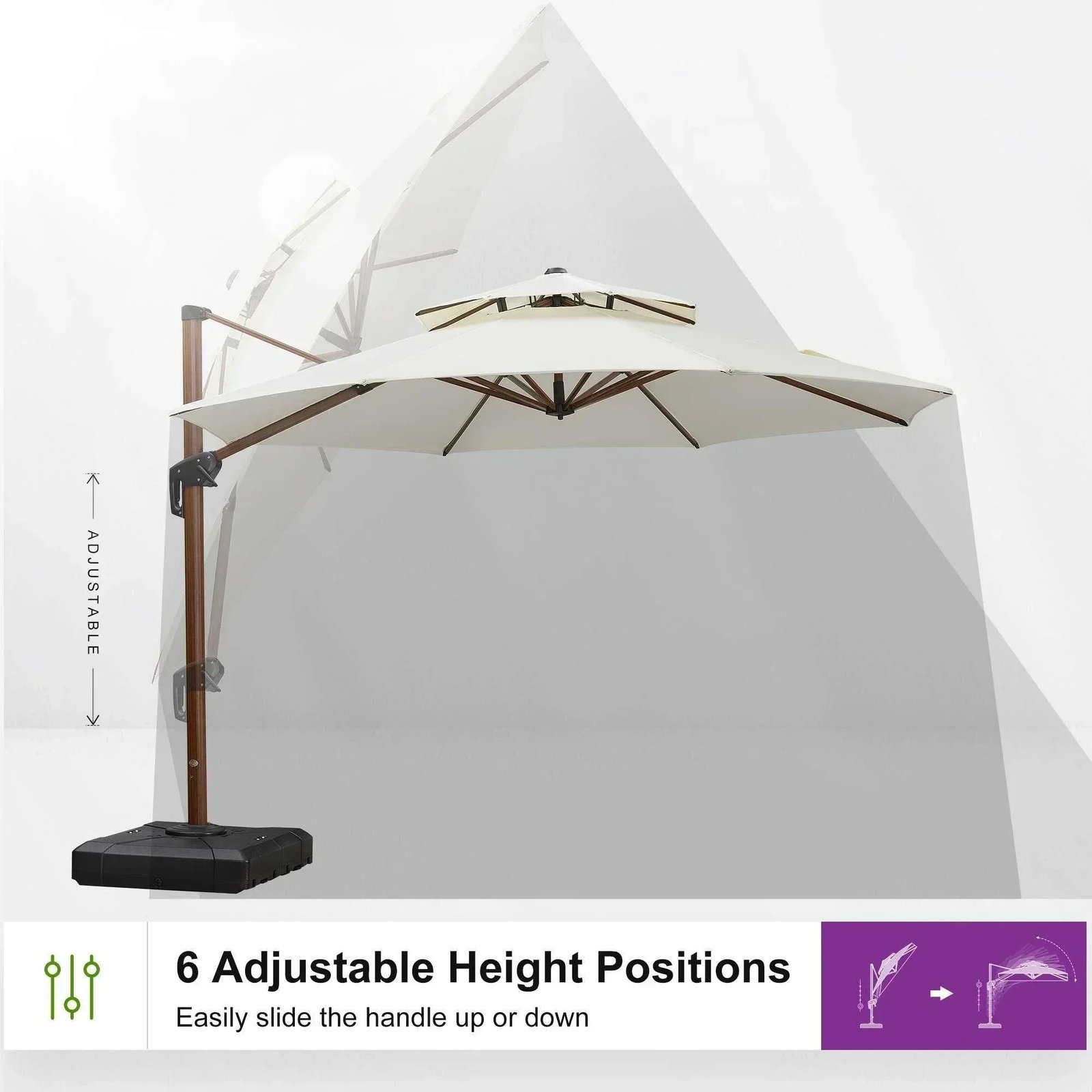 Double Top 10 / 11 / 12 / 13 ft Round Aluminum Patio Umbrella in Wood Color - Image 83