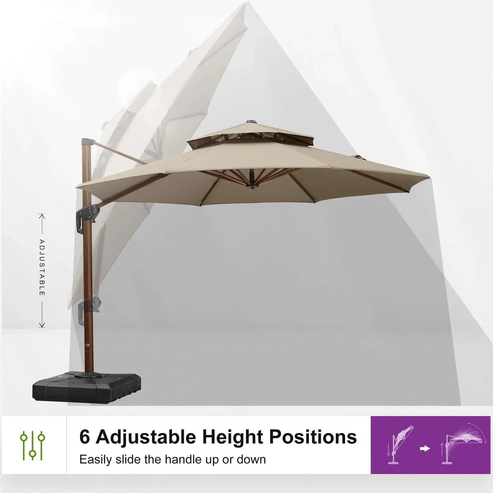 Double Top 10 / 11 / 12 / 13 ft Round Aluminum Patio Umbrella in Wood Color - Image 85
