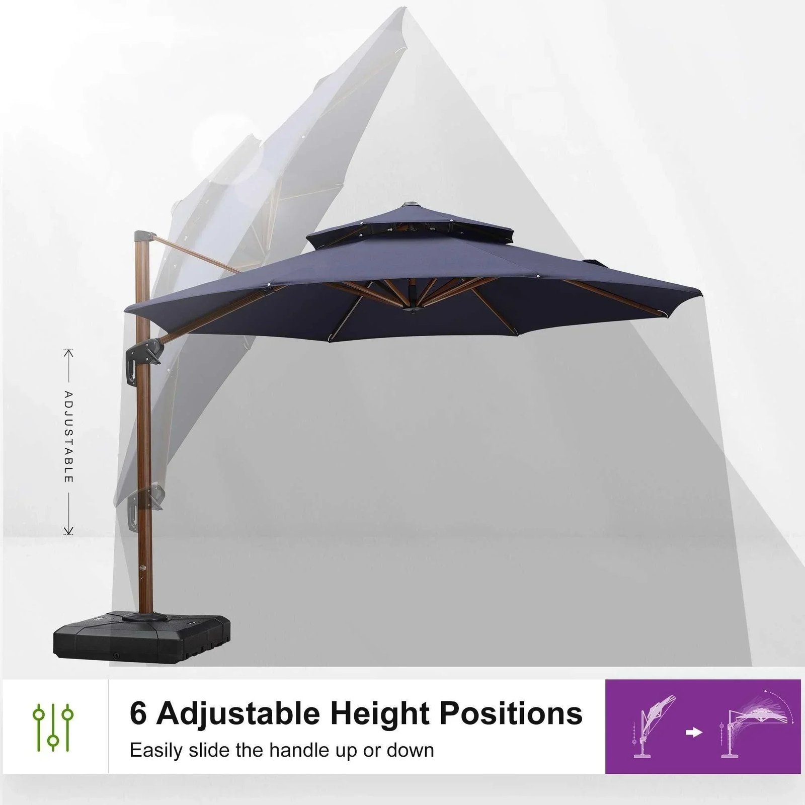 Double Top 10 / 11 / 12 / 13 ft Round Aluminum Patio Umbrella in Wood Color - Image 87