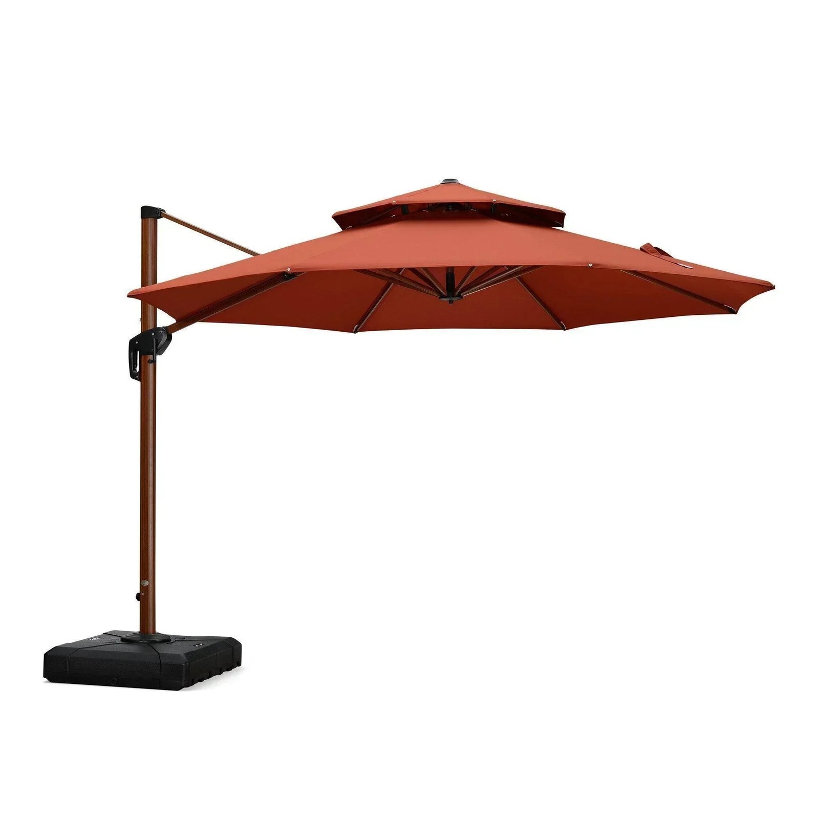 Double Top 10 / 11 / 12 / 13 ft Round Aluminum Patio Umbrella in Wood Color - Image 36