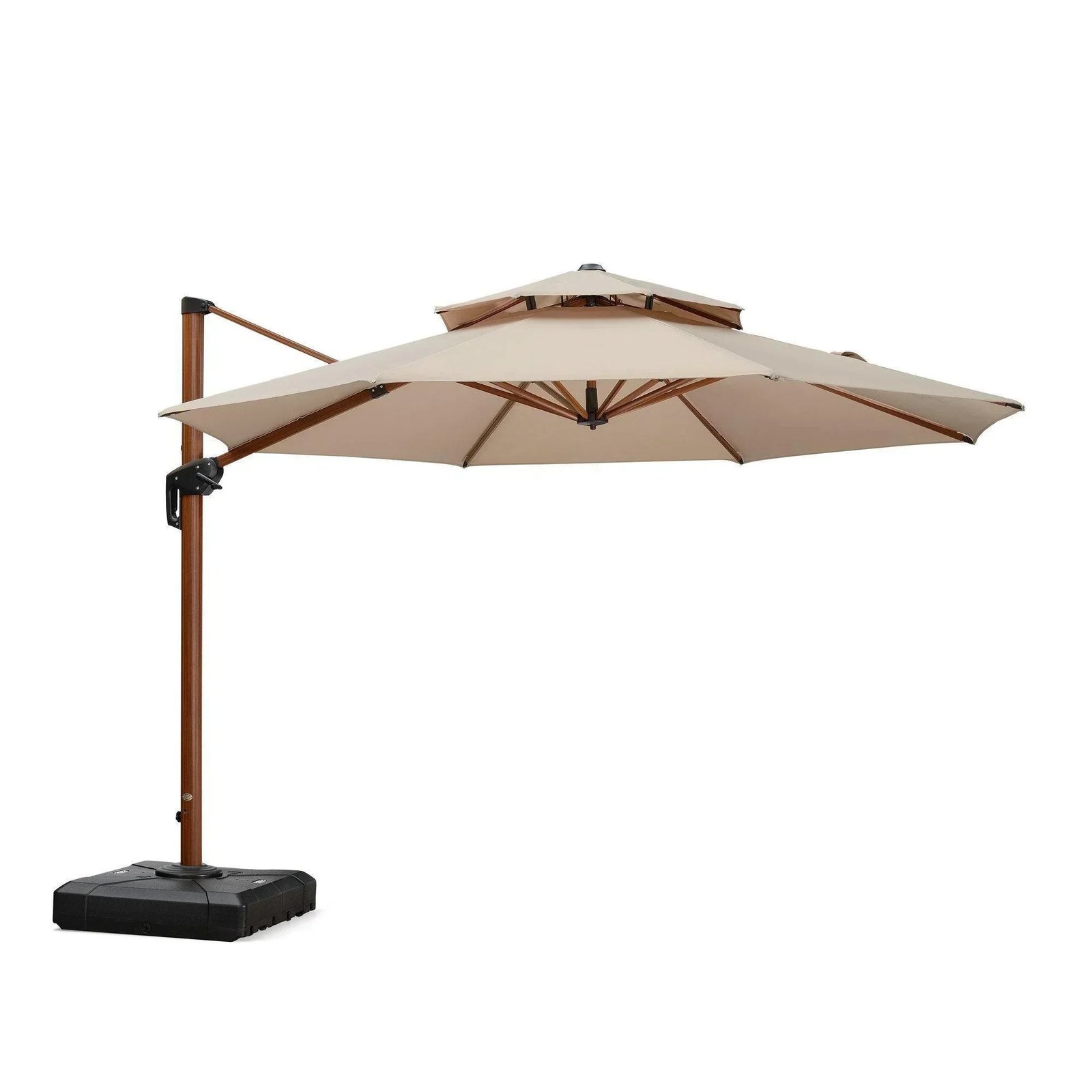 Double Top 10 / 11 / 12 / 13 ft Round Aluminum Patio Umbrella in Wood Color - Image 33