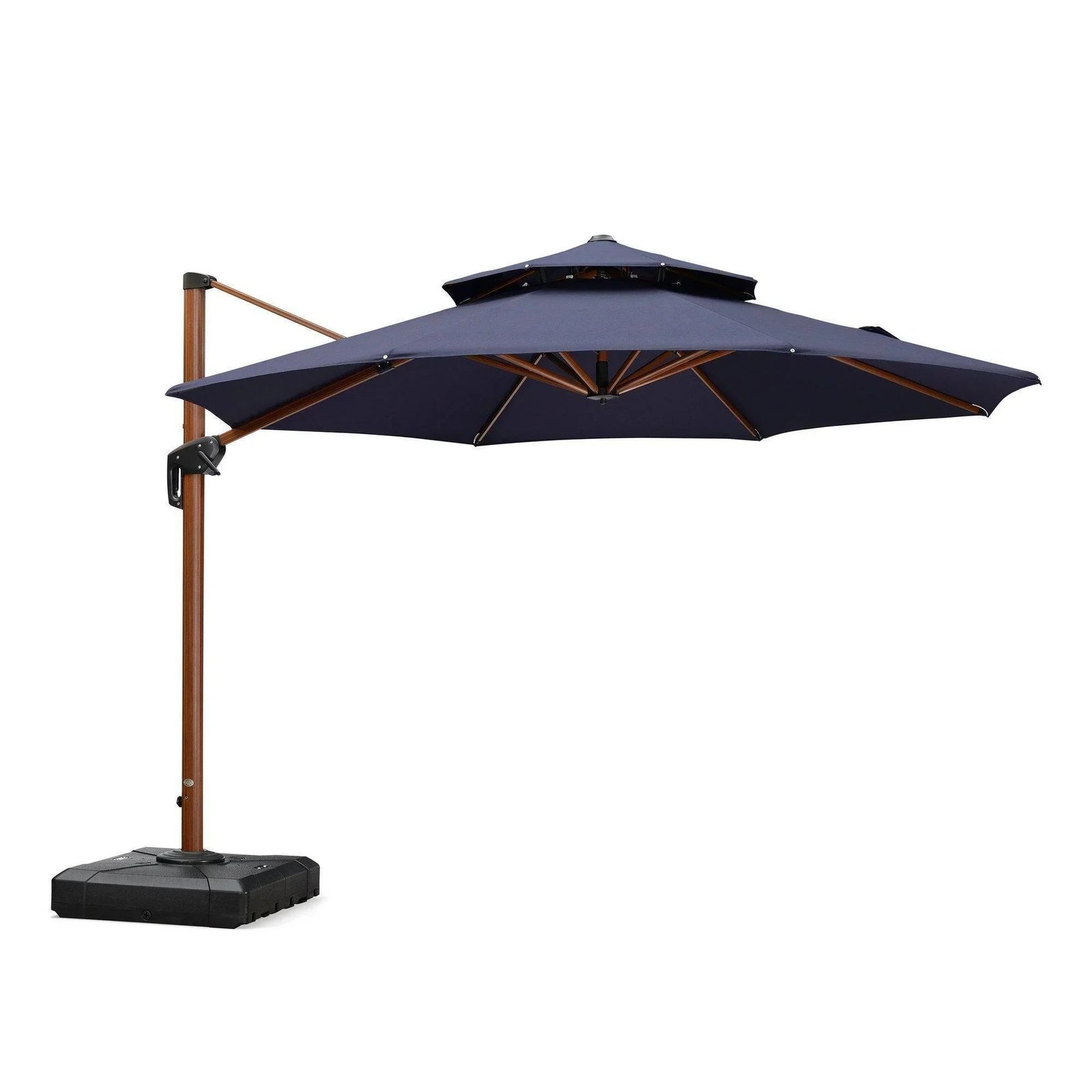 Double Top 10 / 11 / 12 / 13 ft Round Aluminum Patio Umbrella in Wood Color - Image 35