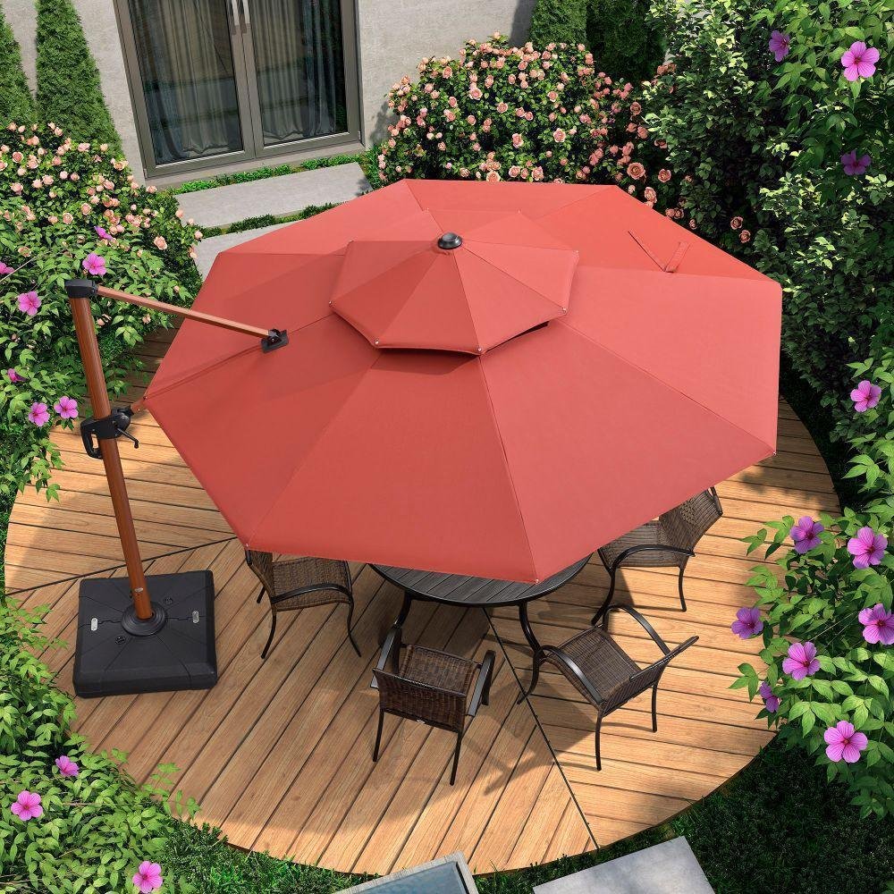 Double Top 10 / 11 / 12 / 13 ft Round Aluminum Patio Umbrella in Wood Color - Image 37