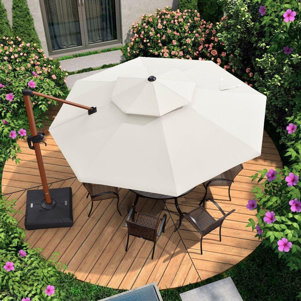 Double Top 10 / 11 / 12 / 13 ft Round Aluminum Patio Umbrella in Wood Color - Image 3