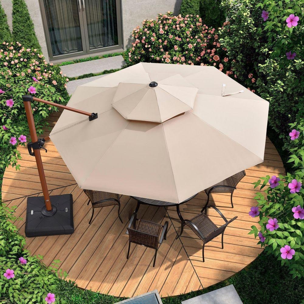 Double Top 10 / 11 / 12 / 13 ft Round Aluminum Patio Umbrella in Wood Color - Image 34