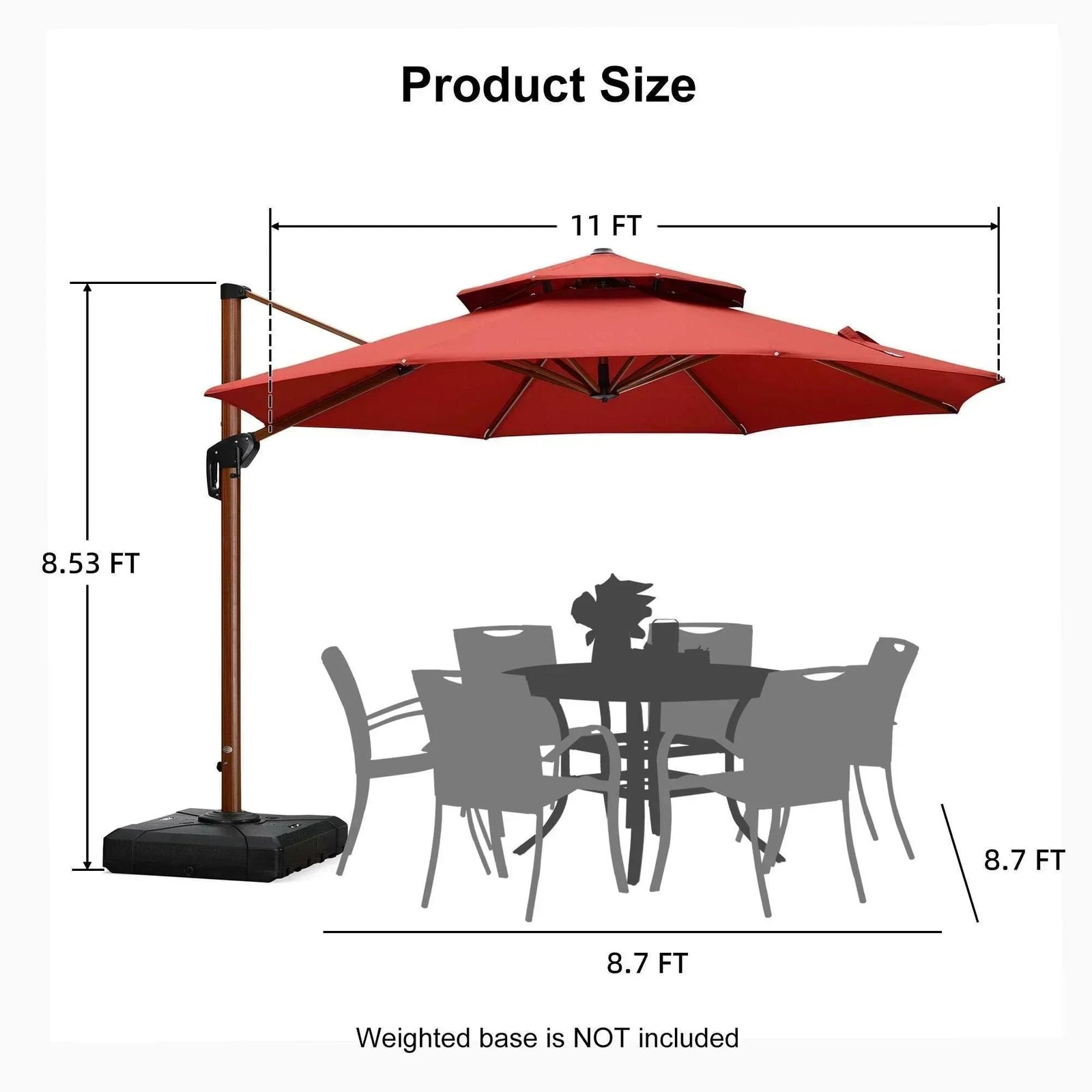 Double Top 10 / 11 / 12 / 13 ft Round Aluminum Patio Umbrella in Wood Color - Image 89