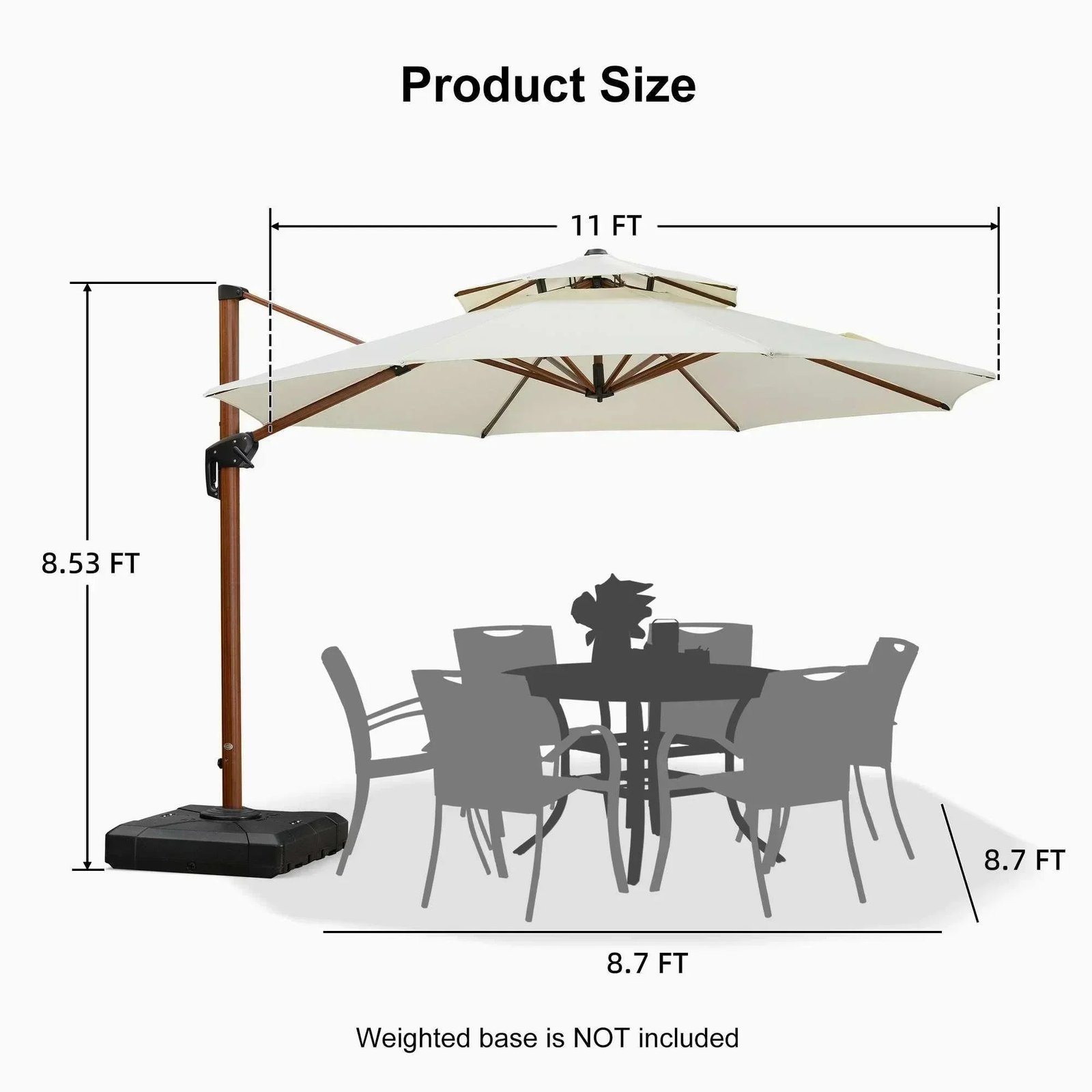 Double Top 10 / 11 / 12 / 13 ft Round Aluminum Patio Umbrella in Wood Color - Image 84