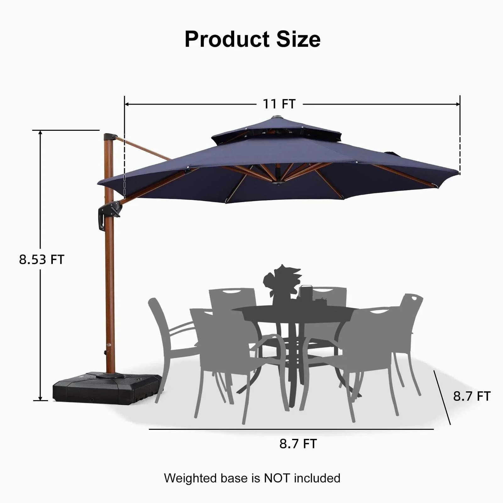 Double Top 10 / 11 / 12 / 13 ft Round Aluminum Patio Umbrella in Wood Color - Image 88