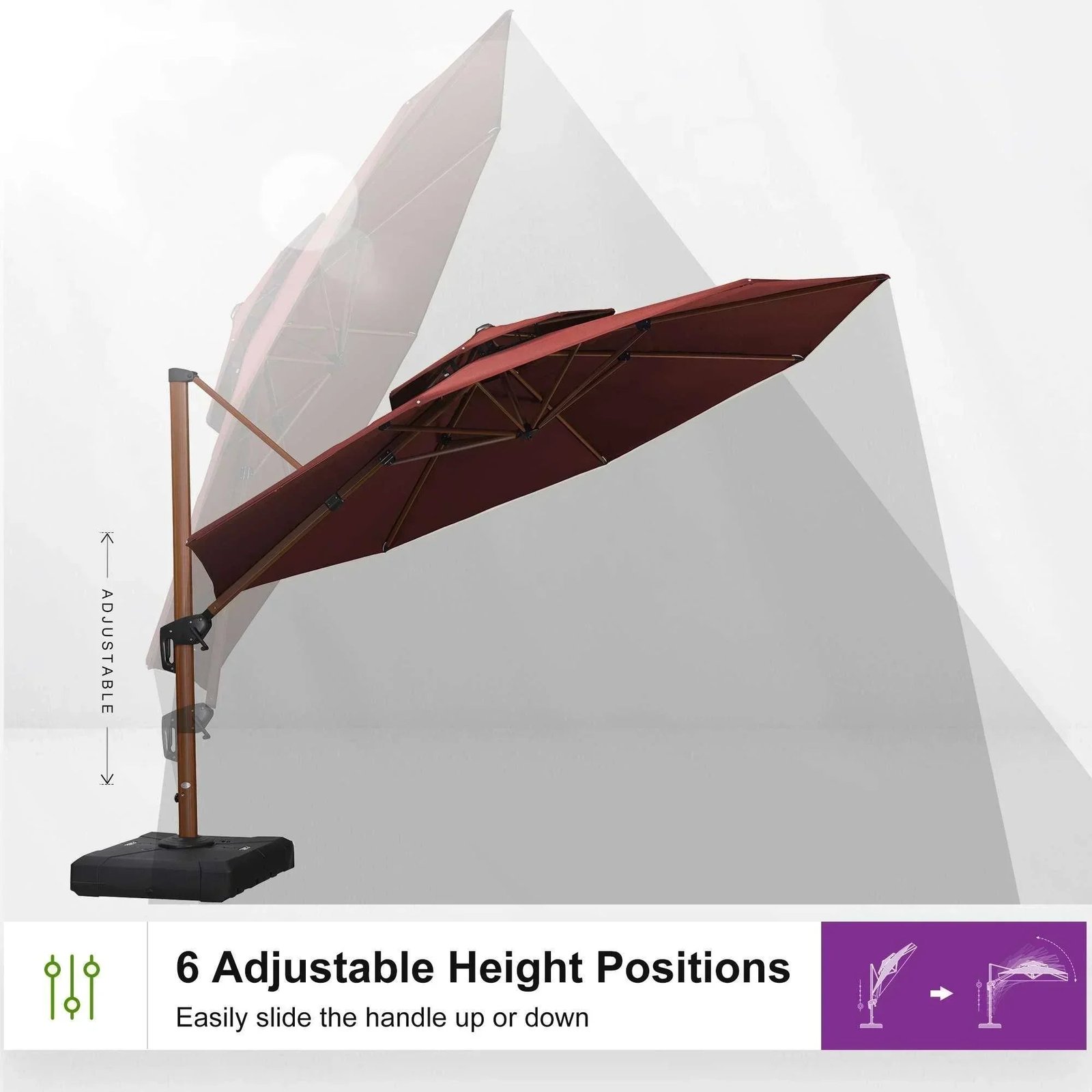 Double Top 10 / 11 / 12 / 13 ft Round Aluminum Patio Umbrella in Wood Color - Image 98