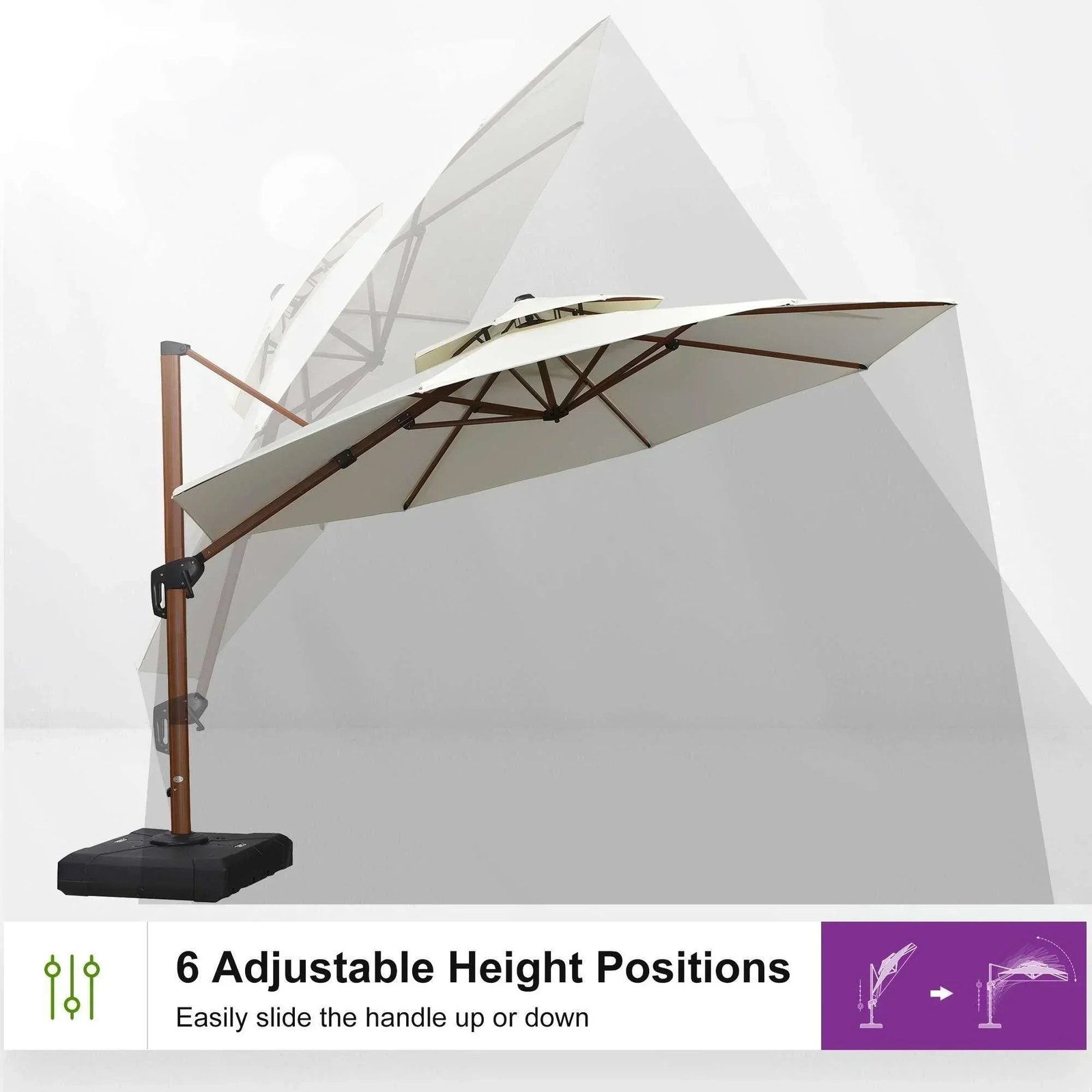 Double Top 10 / 11 / 12 / 13 ft Round Aluminum Patio Umbrella in Wood Color - Image 92