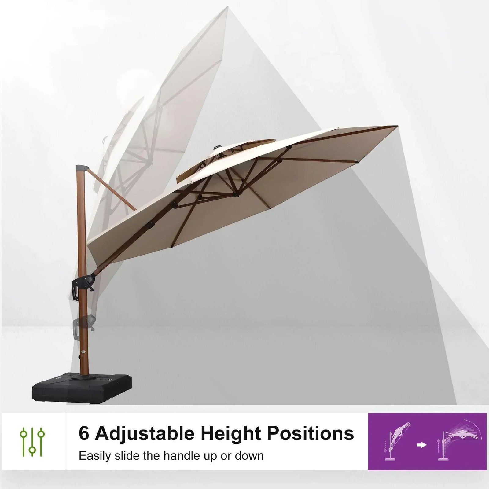 Double Top 10 / 11 / 12 / 13 ft Round Aluminum Patio Umbrella in Wood Color - Image 94