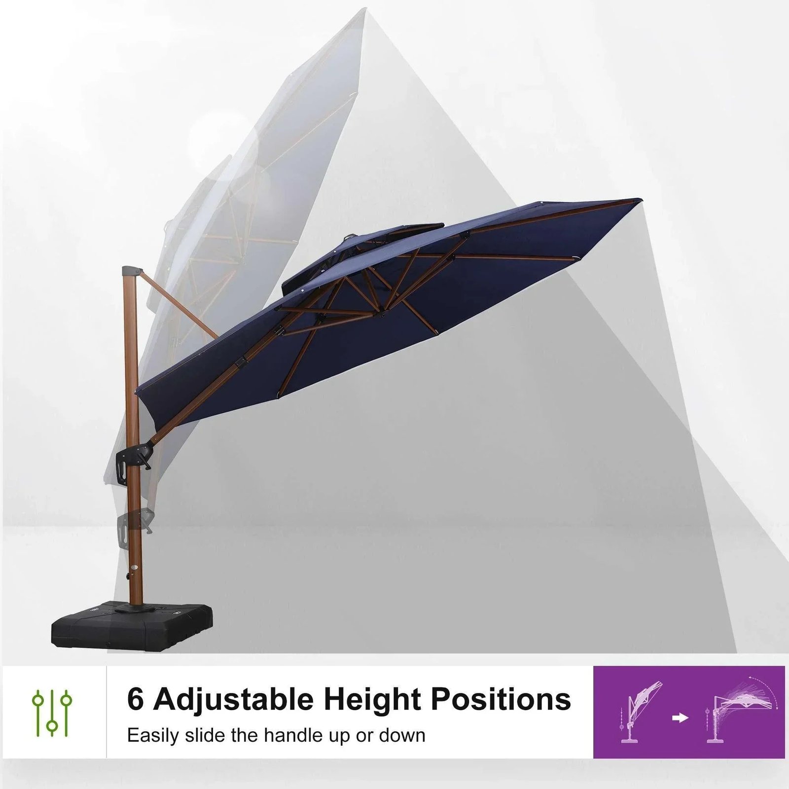 Double Top 10 / 11 / 12 / 13 ft Round Aluminum Patio Umbrella in Wood Color - Image 96