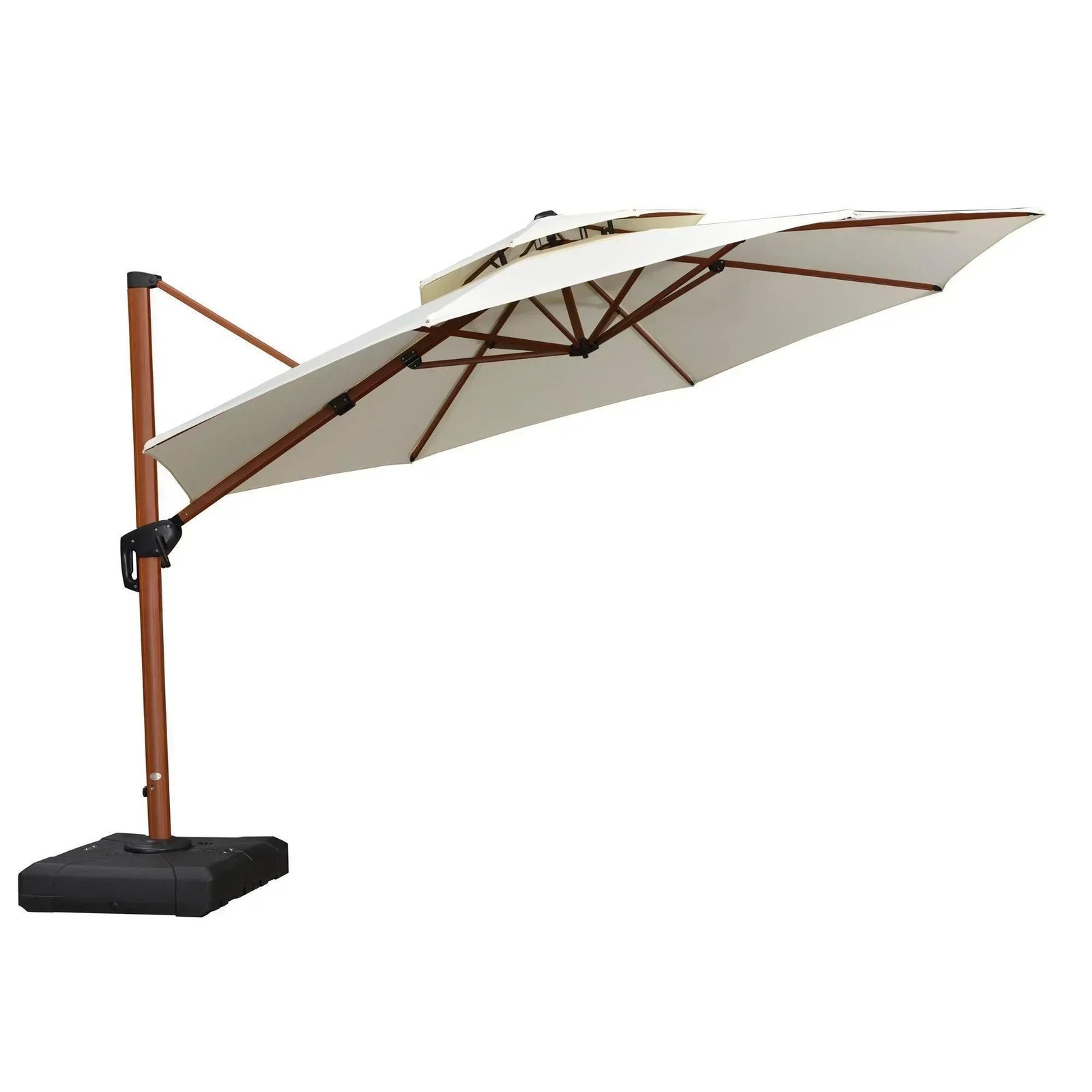 Double Top 10 / 11 / 12 / 13 ft Round Aluminum Patio Umbrella in Wood Color - Image 38