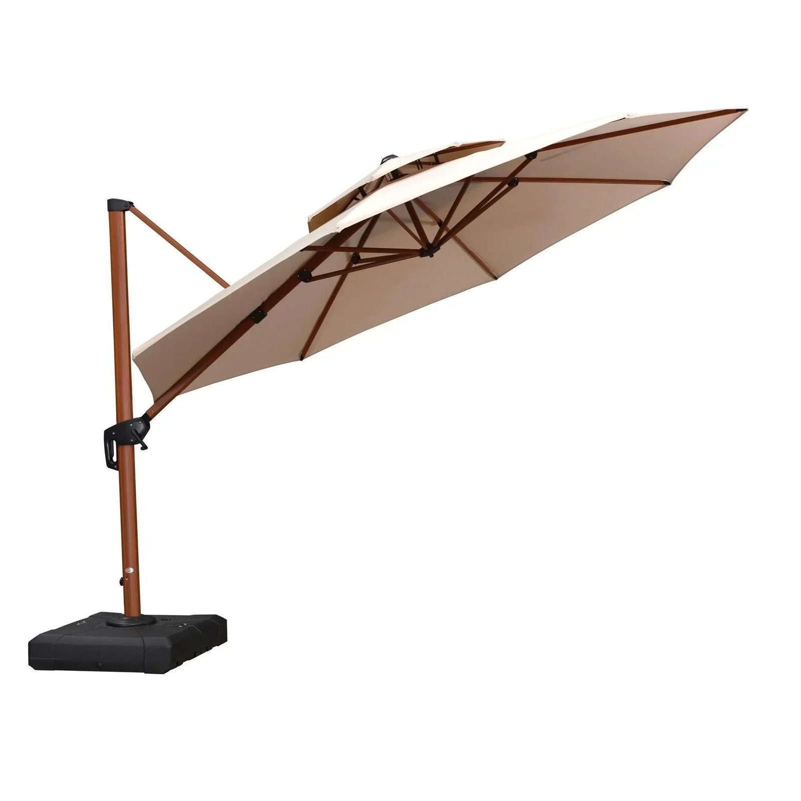Double Top 10 / 11 / 12 / 13 ft Round Aluminum Patio Umbrella in Wood Color - Image 40