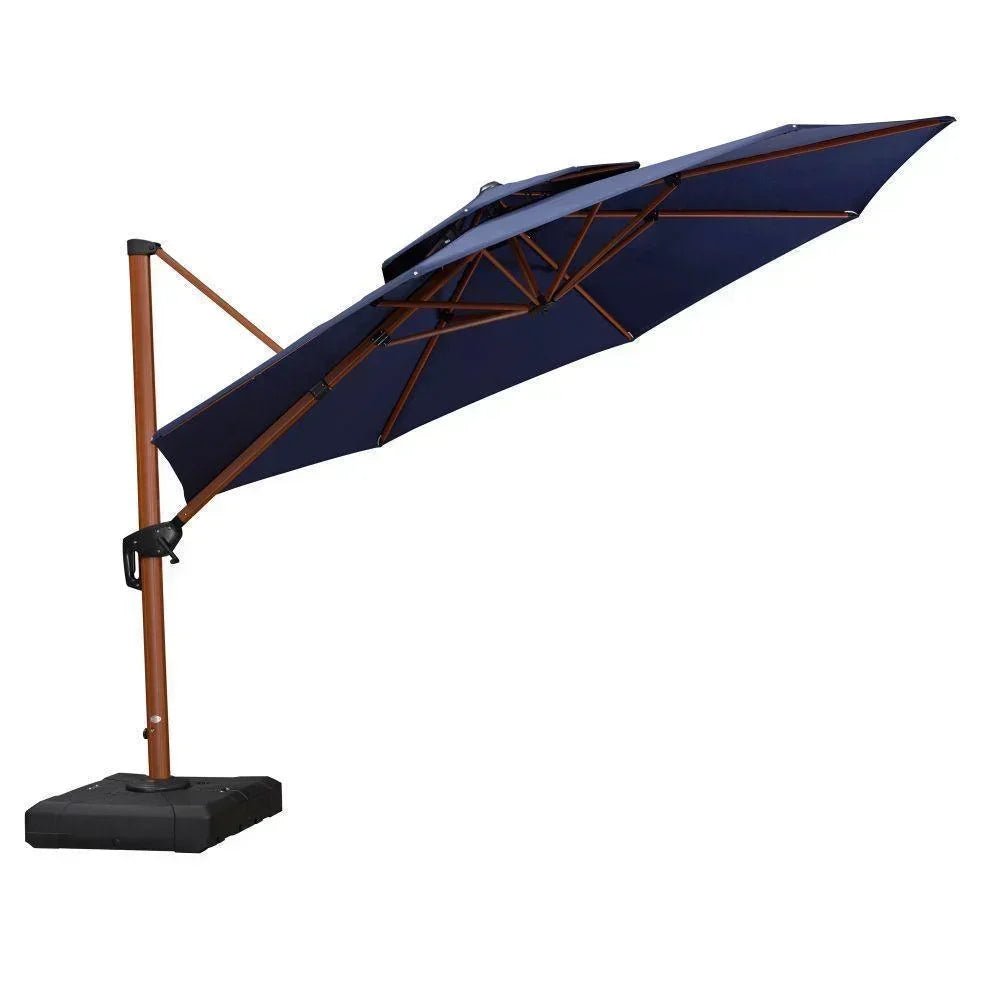 Double Top 10 / 11 / 12 / 13 ft Round Aluminum Patio Umbrella in Wood Color - Image 43