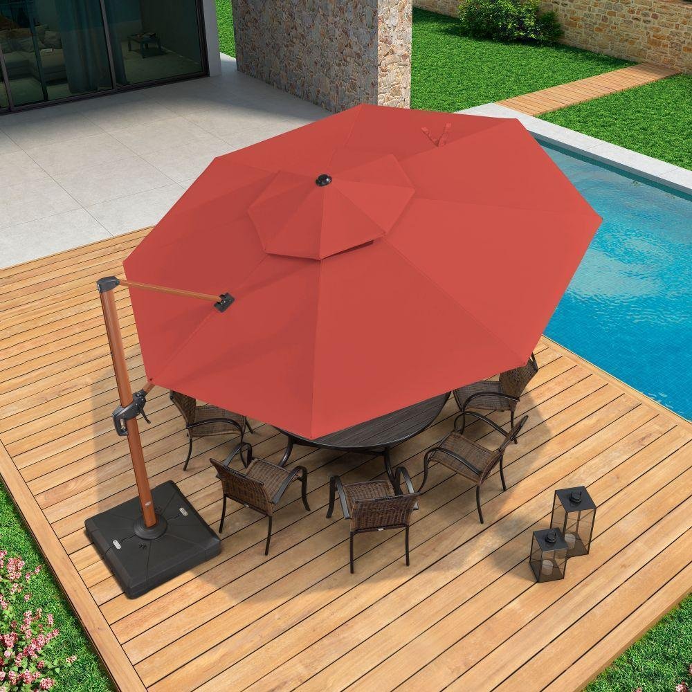 Double Top 10 / 11 / 12 / 13 ft Round Aluminum Patio Umbrella in Wood Color - Image 44