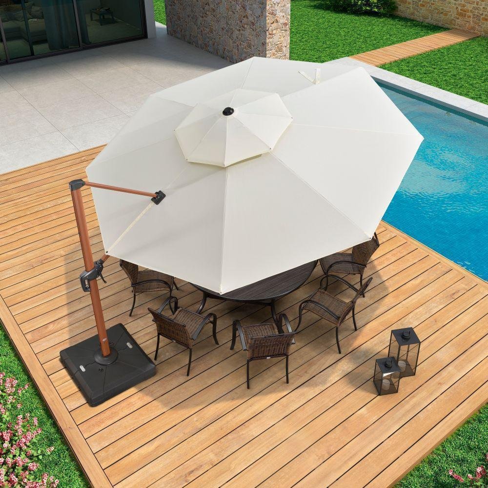 Double Top 10 / 11 / 12 / 13 ft Round Aluminum Patio Umbrella in Wood Color - Image 39