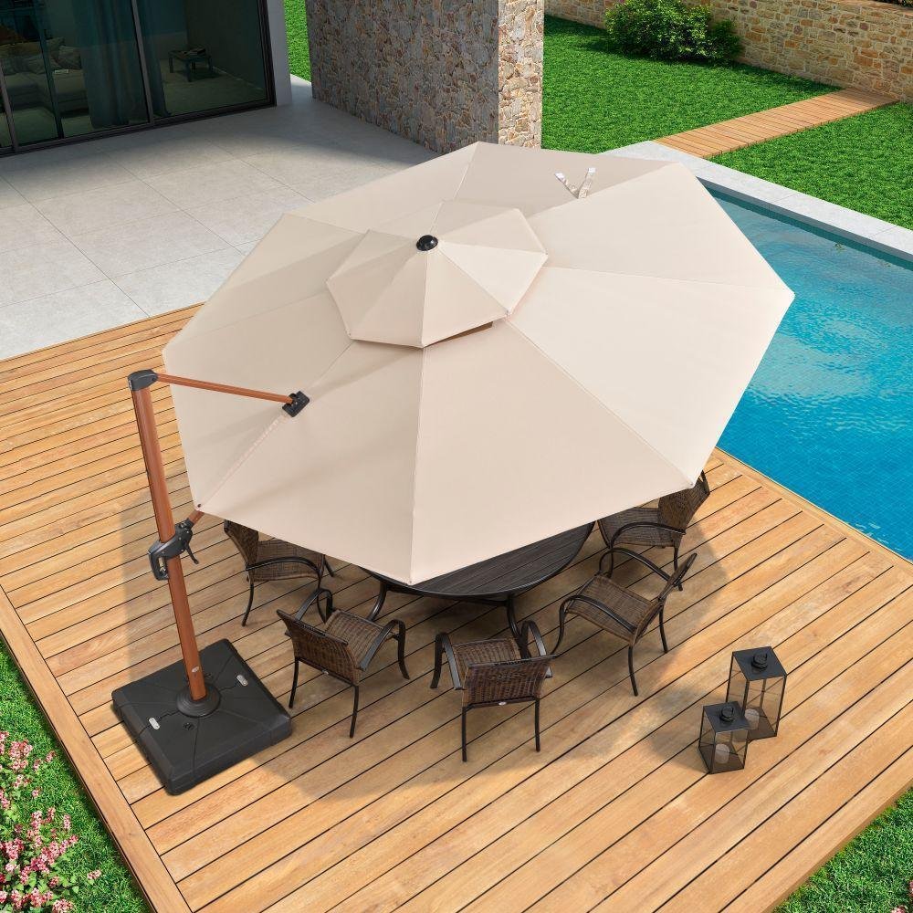 Double Top 10 / 11 / 12 / 13 ft Round Aluminum Patio Umbrella in Wood Color - Image 41
