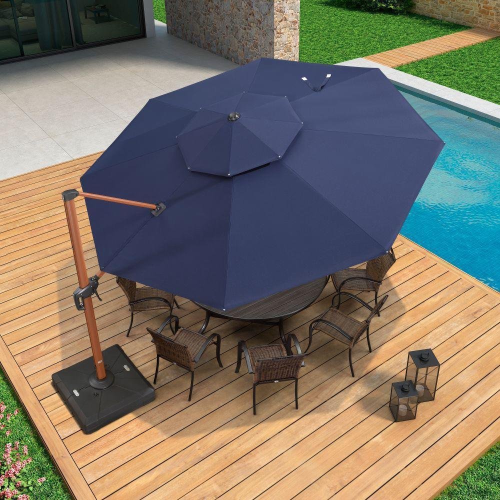 Double Top 10 / 11 / 12 / 13 ft Round Aluminum Patio Umbrella in Wood Color - Image 42