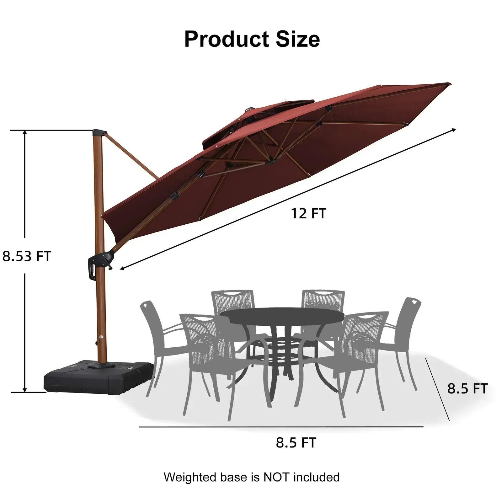 Double Top 10 / 11 / 12 / 13 ft Round Aluminum Patio Umbrella in Wood Color - Image 97