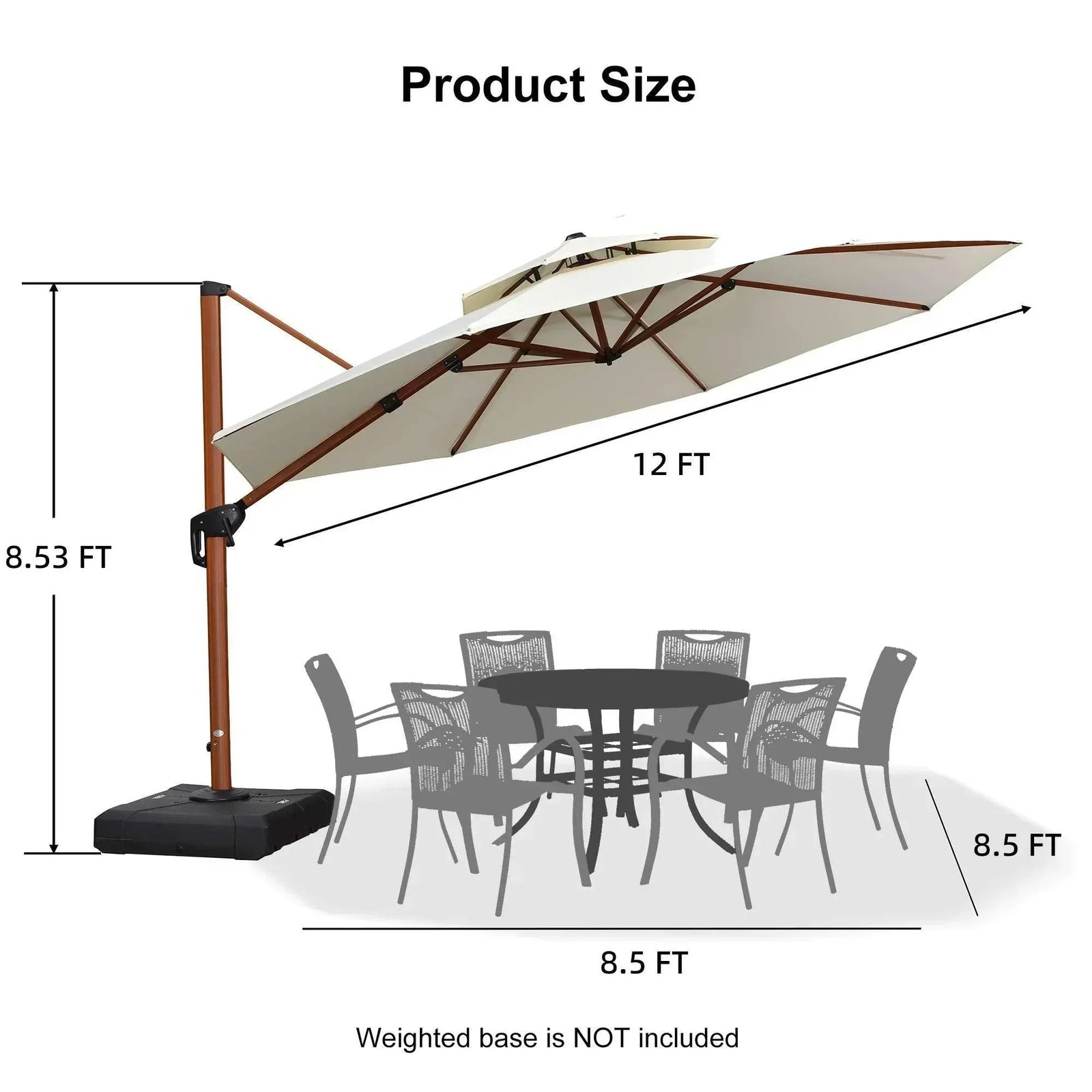Double Top 10 / 11 / 12 / 13 ft Round Aluminum Patio Umbrella in Wood Color - Image 91