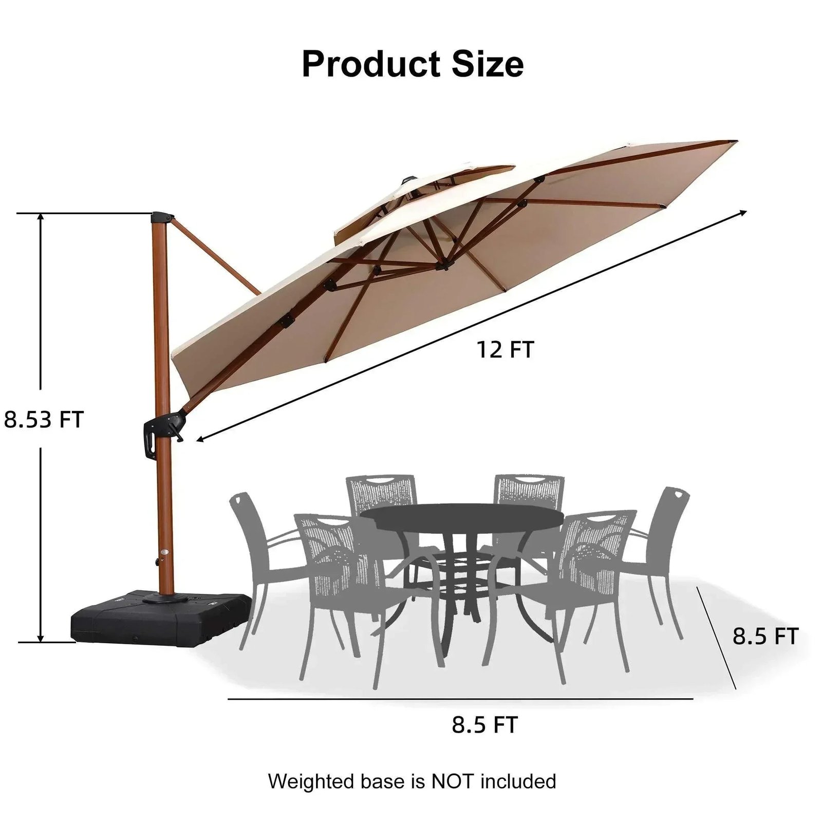 Double Top 10 / 11 / 12 / 13 ft Round Aluminum Patio Umbrella in Wood Color - Image 93