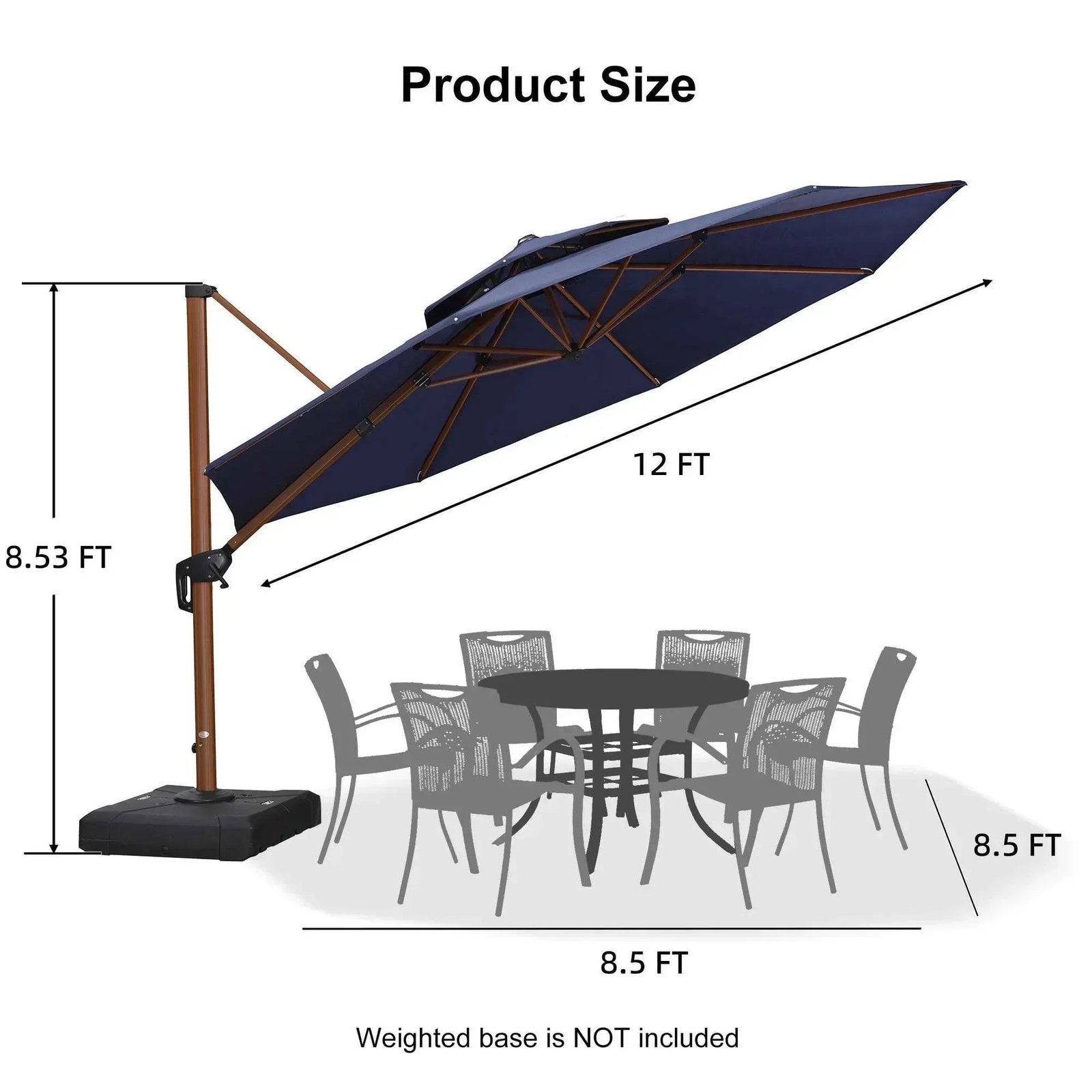 Double Top 10 / 11 / 12 / 13 ft Round Aluminum Patio Umbrella in Wood Color - Image 95
