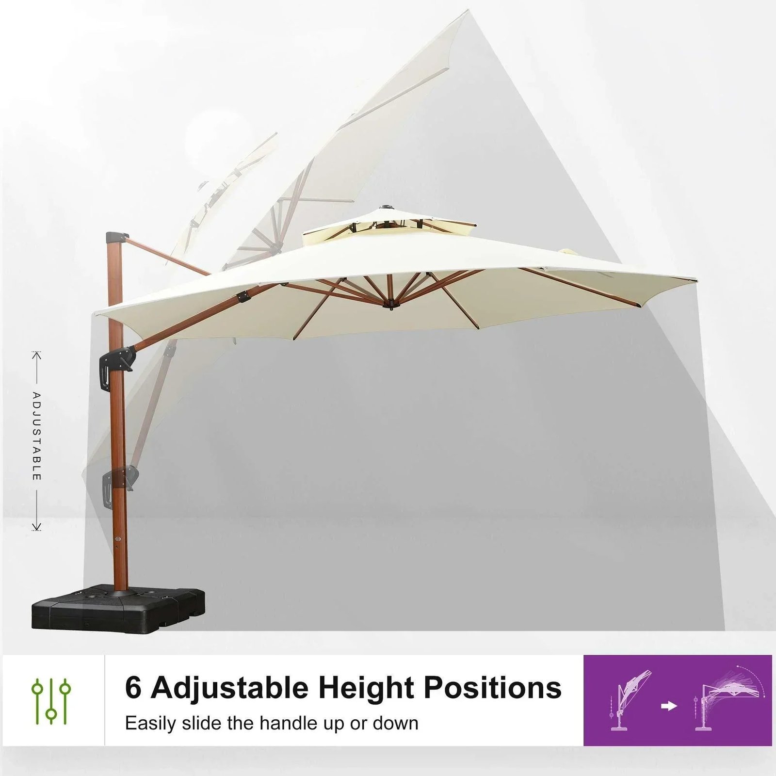 Double Top 10 / 11 / 12 / 13 ft Round Aluminum Patio Umbrella in Wood Color - Image 99