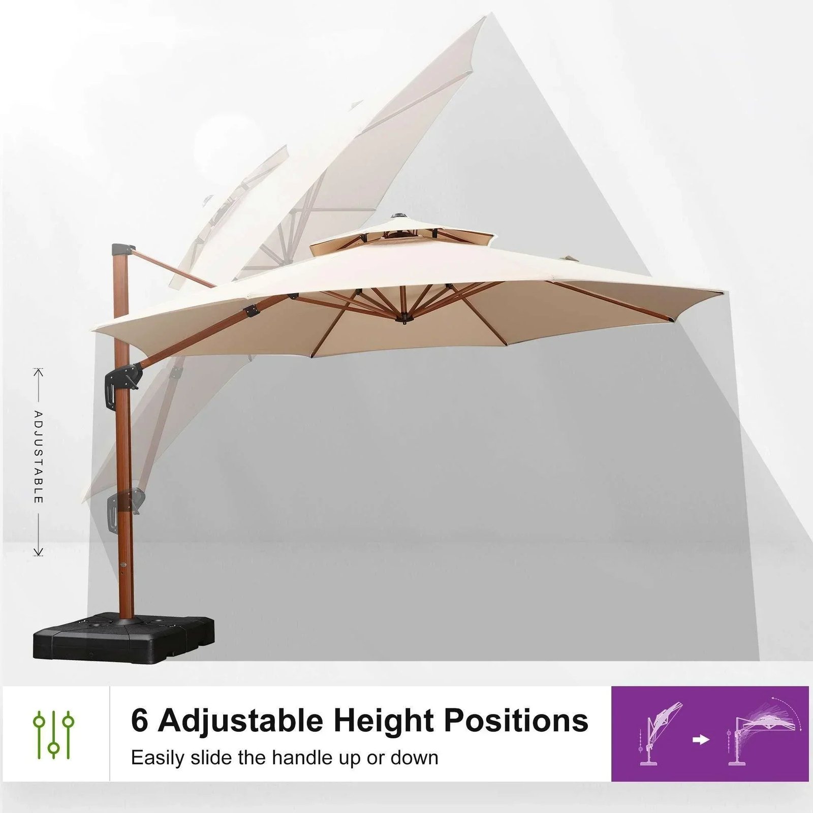 Double Top 10 / 11 / 12 / 13 ft Round Aluminum Patio Umbrella in Wood Color - Image 101