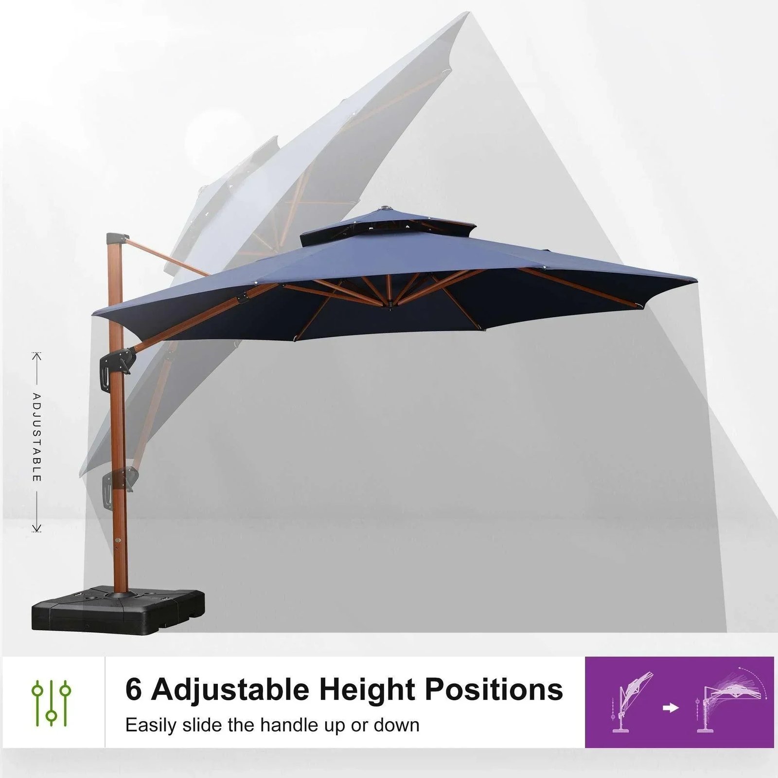 Double Top 10 / 11 / 12 / 13 ft Round Aluminum Patio Umbrella in Wood Color - Image 104